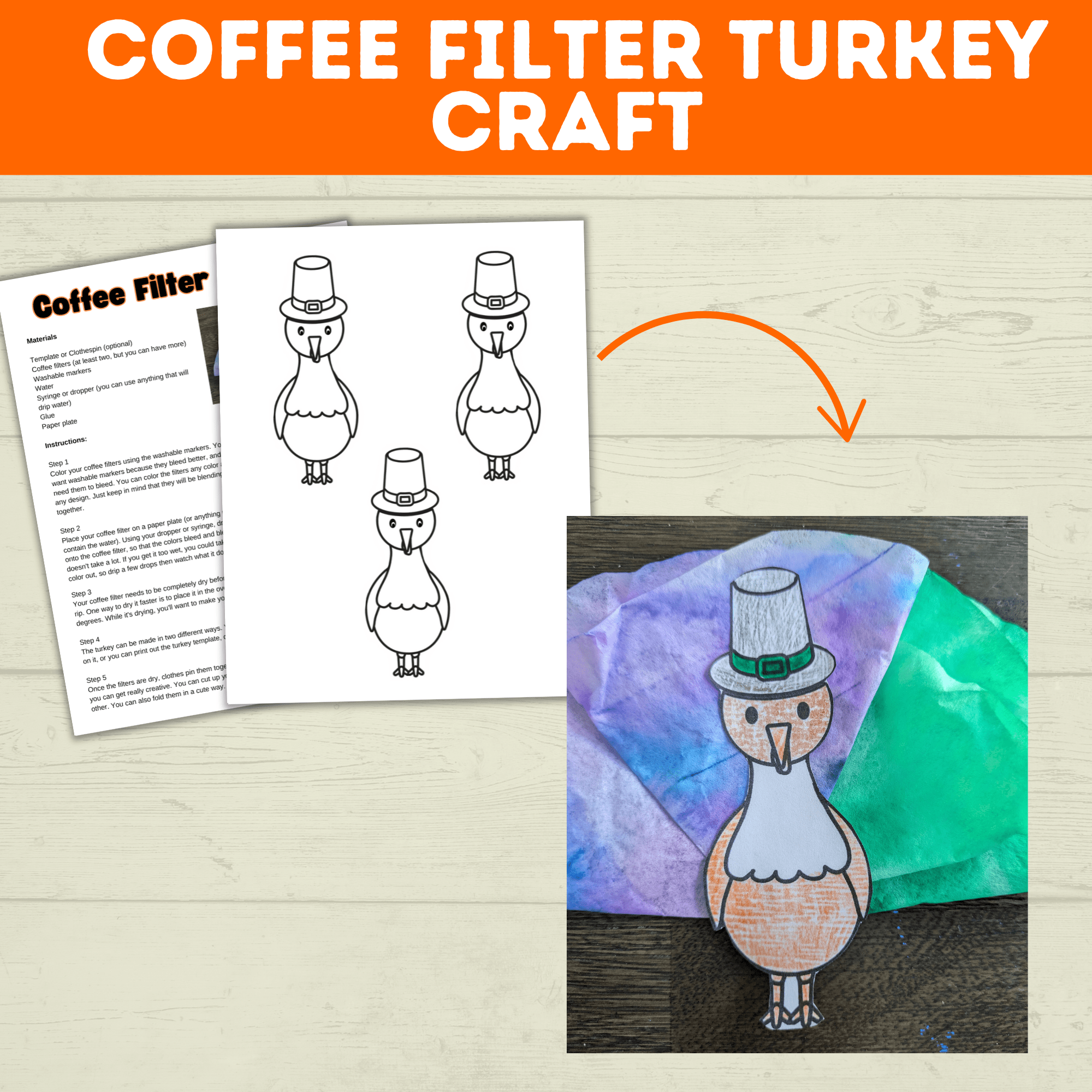 Turkey Craft Template | Thanksgiving Craft | Kids Craft | Turkey Template | Thankful Craft | Preschool Craft | Coffee Filter Craft |