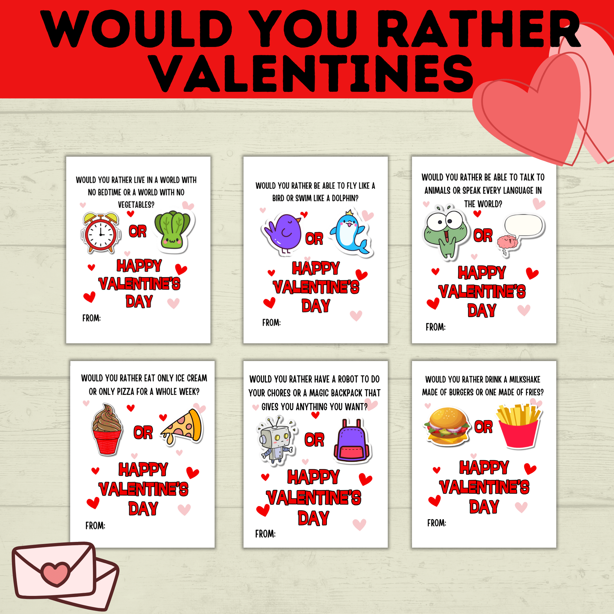 Valentine's Day Cards for Kids | Would You Rather Valentine's Cards for Kids | Kids Cards | Valentine's Day Printables | Digital Valentine's