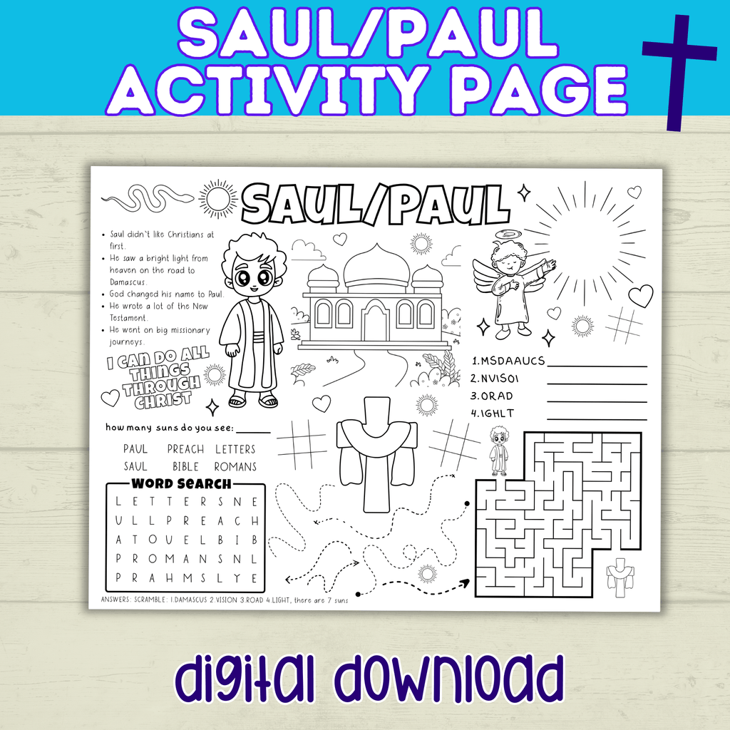 Paul Coloring Page | Saul Coloring Page | Bible Activity Sheet | Bible Printable | Digital Download | Bible Lessons | Church Activity