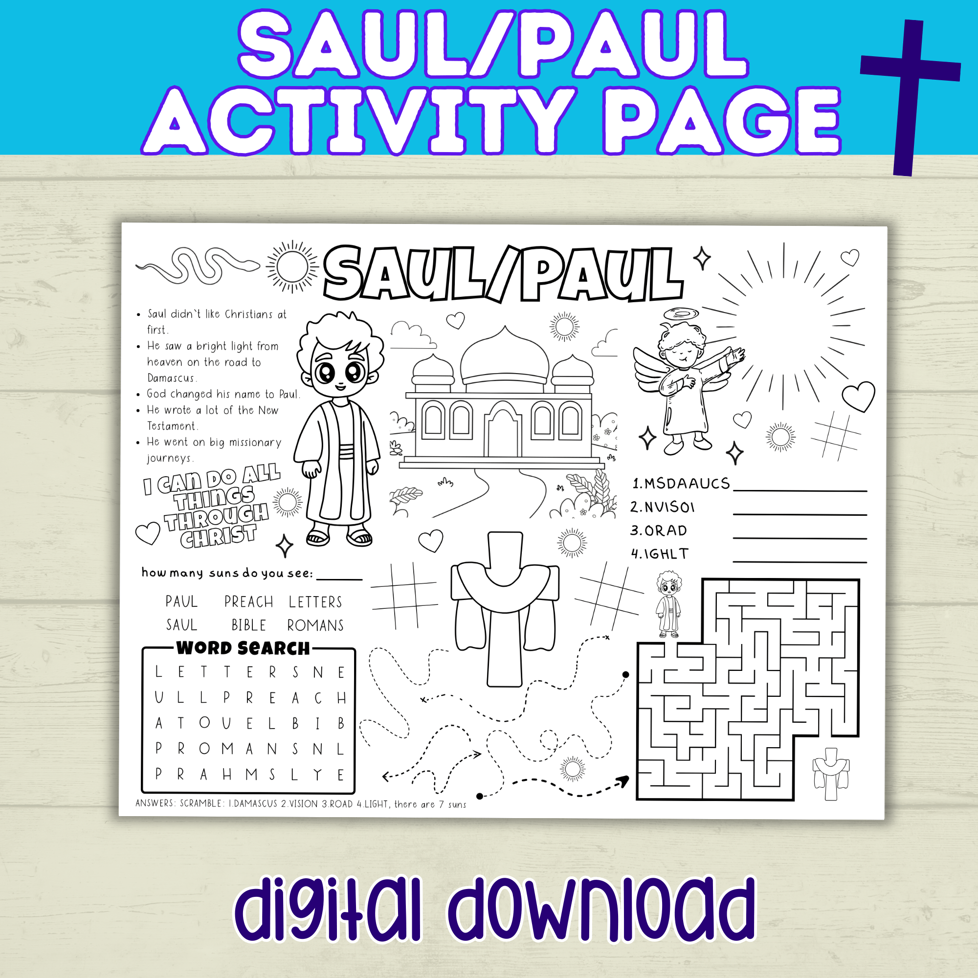 Paul Coloring Page | Saul Coloring Page | Bible Activity Sheet | Bible Printable | Digital Download | Bible Lessons | Church Activity