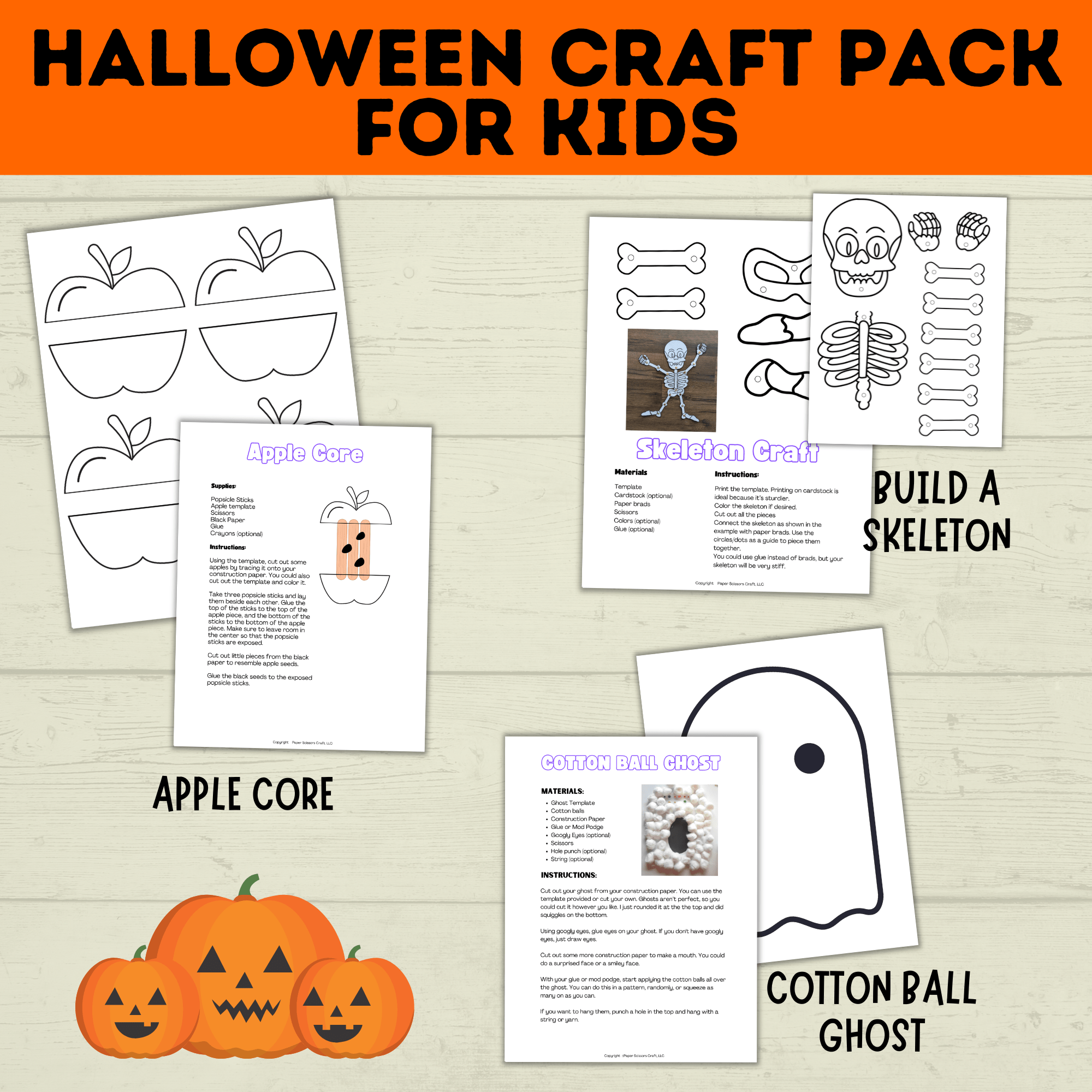 Halloween Craft Pack for Kids | Halloween Crafts | Skeleton Craft | Pumpkin Craft | Surprise Craft | Classroom Craft | Ghost Craft | PDF