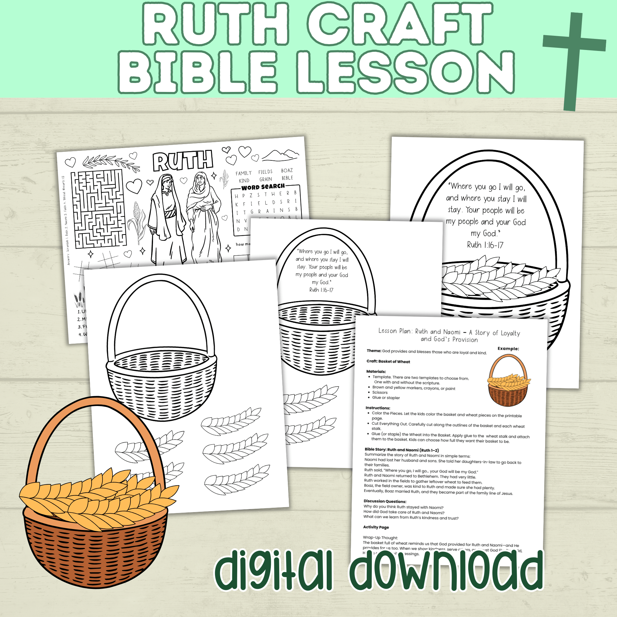 Ruth Craft | Ruth Activity | Bible Craft | Bible Activity Page | Bible Lesson Plan | Ruth Lesson Plan | Ruth Printable | Digital Download