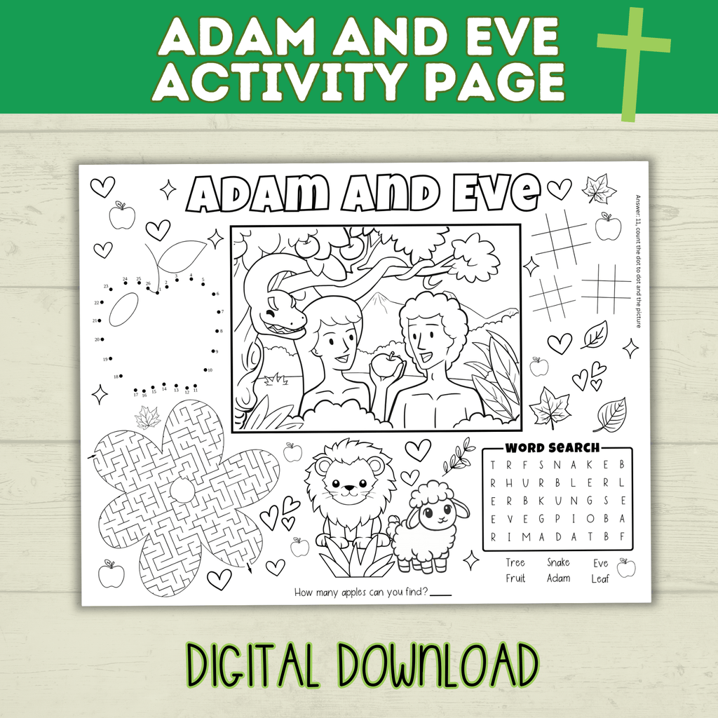 Adam and Eve Craft | Kids Coloring Page | Kids Printable | Adam and Eve Lesson | Bible Craft | Bible Activity Page | PDF digital download