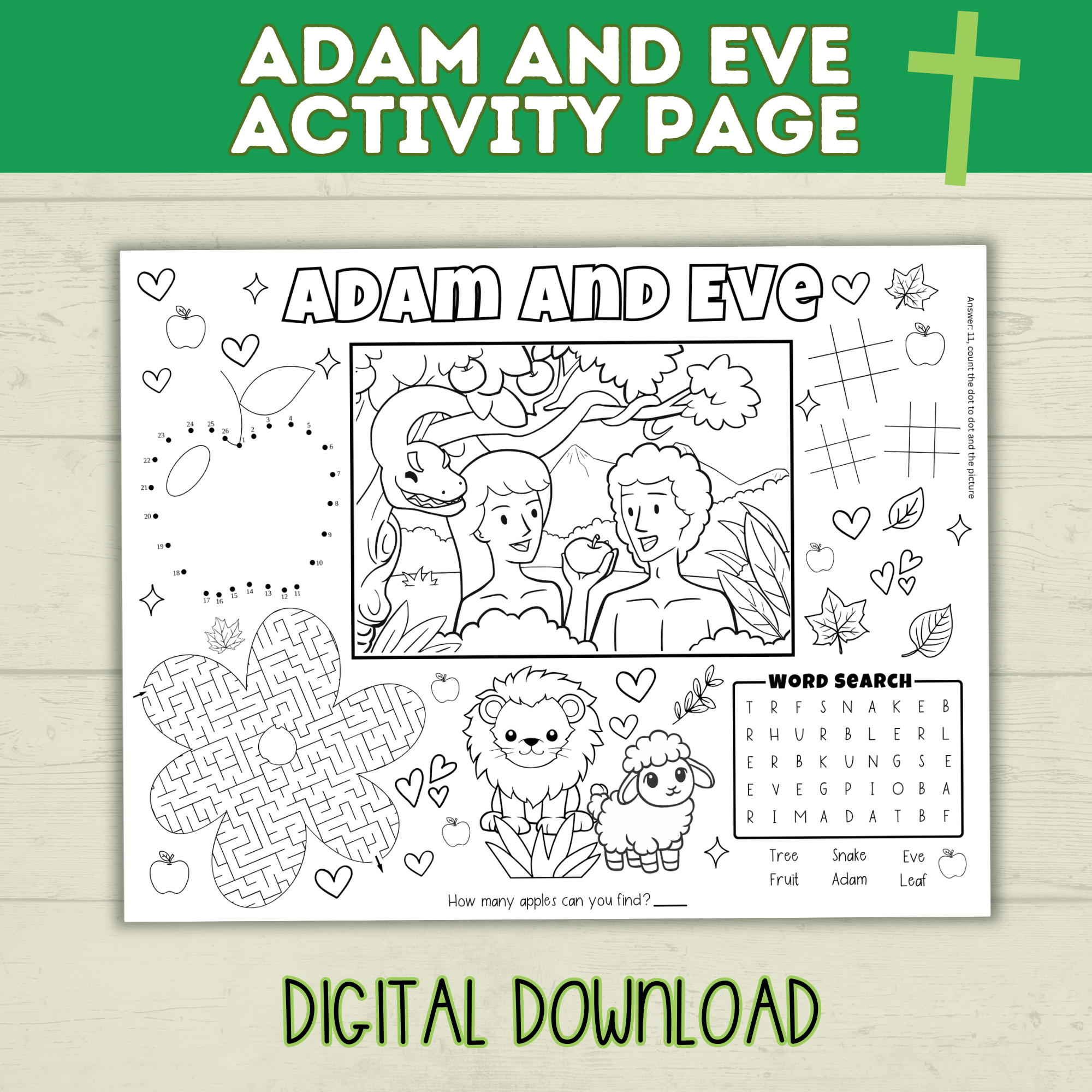 Adam and Eve Craft | Kids Coloring Page | Kids Printable | Adam and Eve Lesson | Bible Craft | Bible Activity Page | PDF digital download
