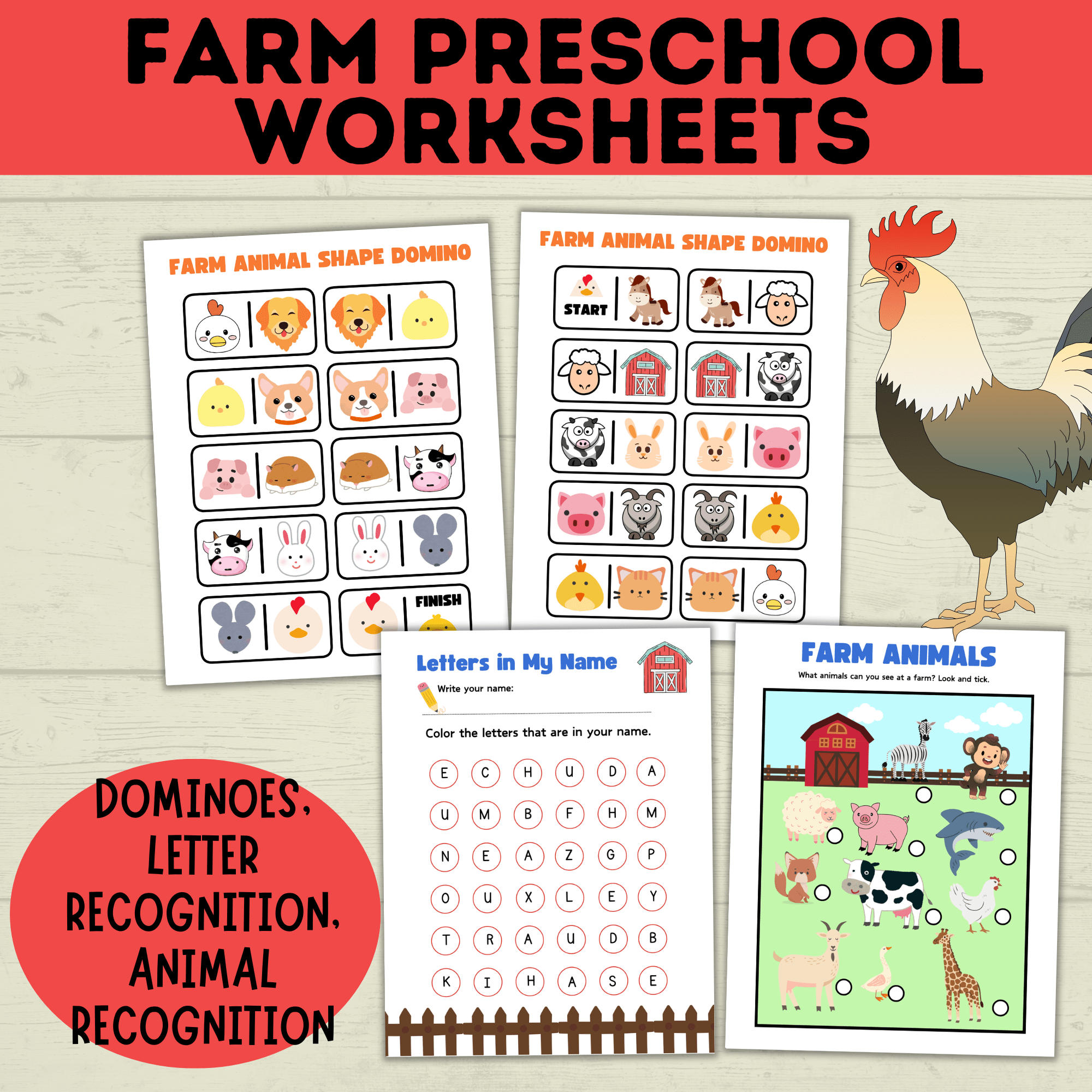 Farm Preschool Worksheets | Farm Activity | Farm Printables | Counting Printable | Toddler Counting | Word Tracing | Letter Recognition