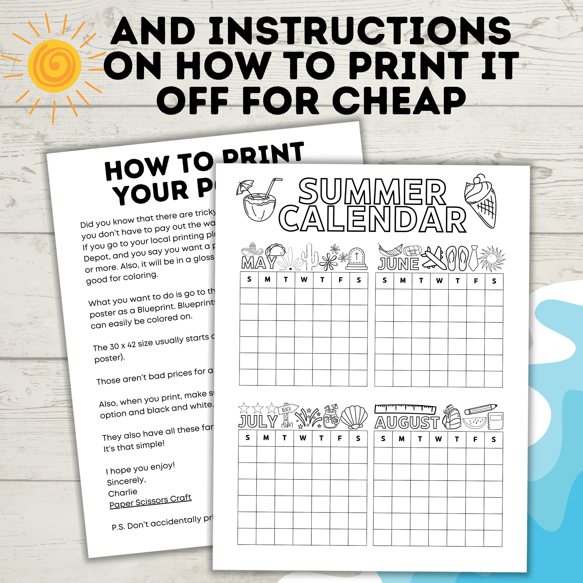 Summer Poster Calendar for Kids and Family | Summer Calendar | Summer Schedules | Summer Coloring Pages | Summer Activities | Kids Calendar