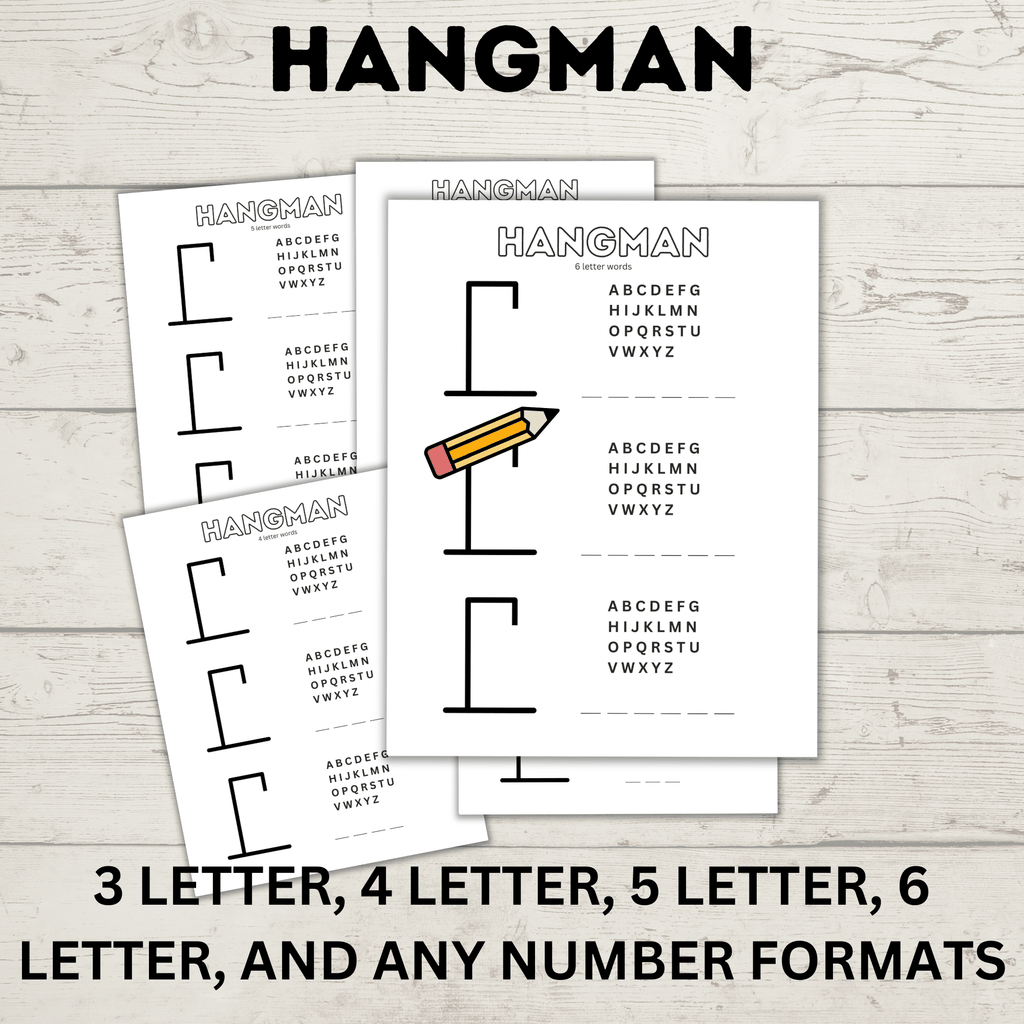 Hangman Printable for Kids | Kids Games | Pencil and Pen Games | Kids Printables | Kids Activities | Guess the Word | Word Games