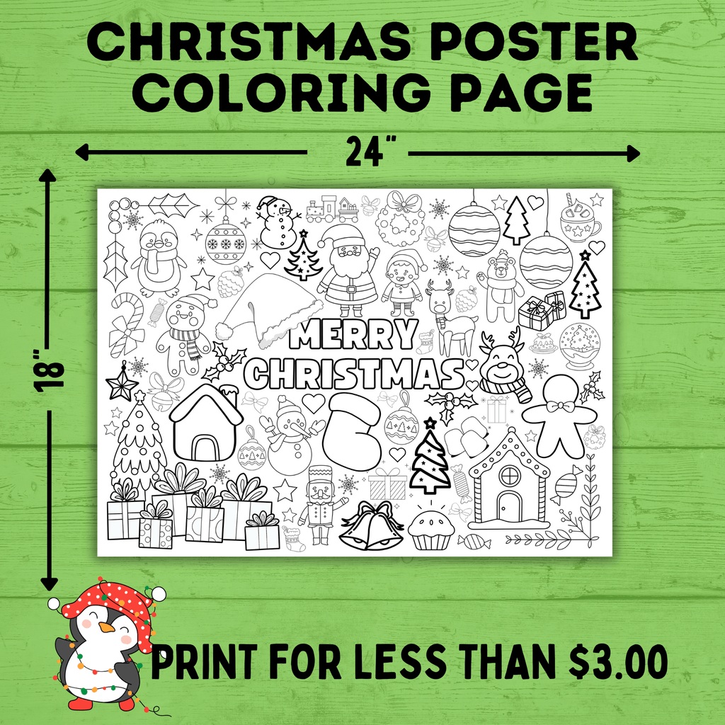 Christmas Coloring Poster for Kids | Coloring Pages for Kids | Kids Poster | Digital download | Christmas Activity | Christmas Printable