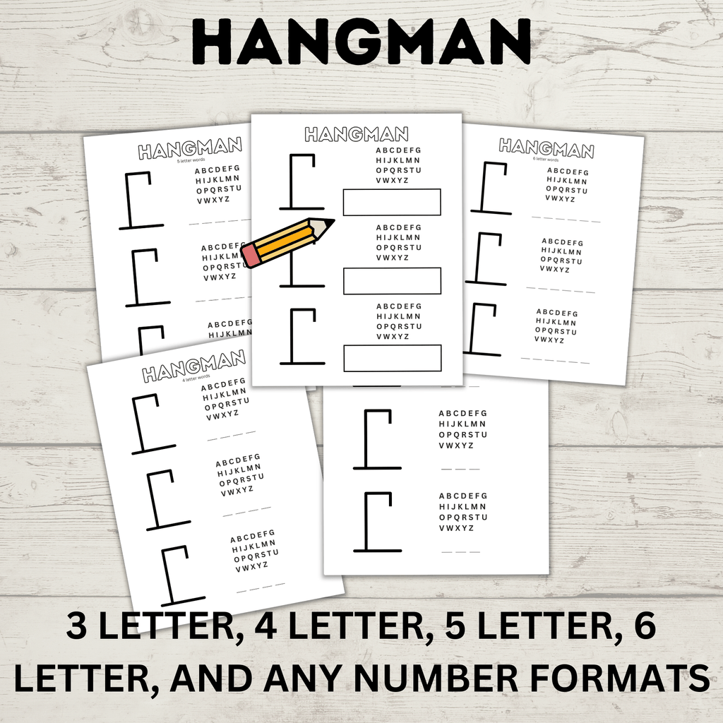 Hangman Printable for Kids | Kids Games | Pencil and Pen Games | Kids Printables | Kids Activities | Guess the Word | Word Games