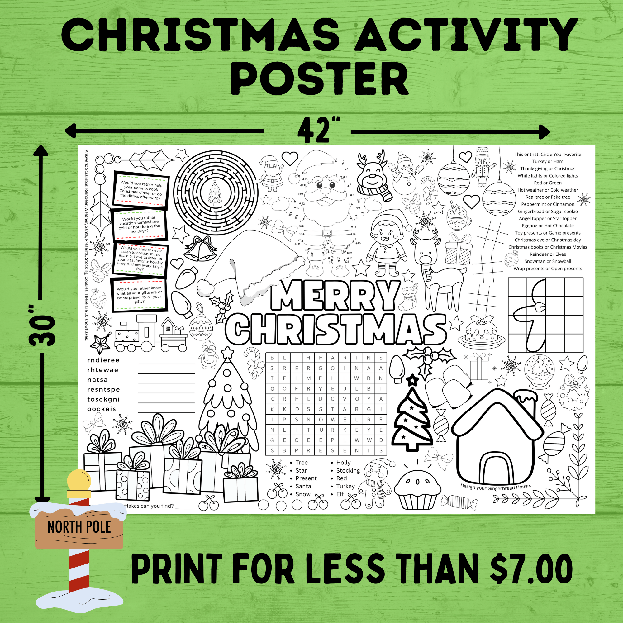 Christmas Activity Page and Coloring Poster | Poster for Kids | Christmas Activity | Christmas Poster | Christmas Printable | Christmas