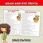 Adam and Eve Trivia Printable for Kids, Garden of Eden, Bible Characters, Sunday School Lesson