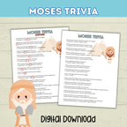 Moses Trivia Bible Game for Kids, Sunday School Old Testament Activity, Bible Lesson for Kids, Homeschool, Church Printable