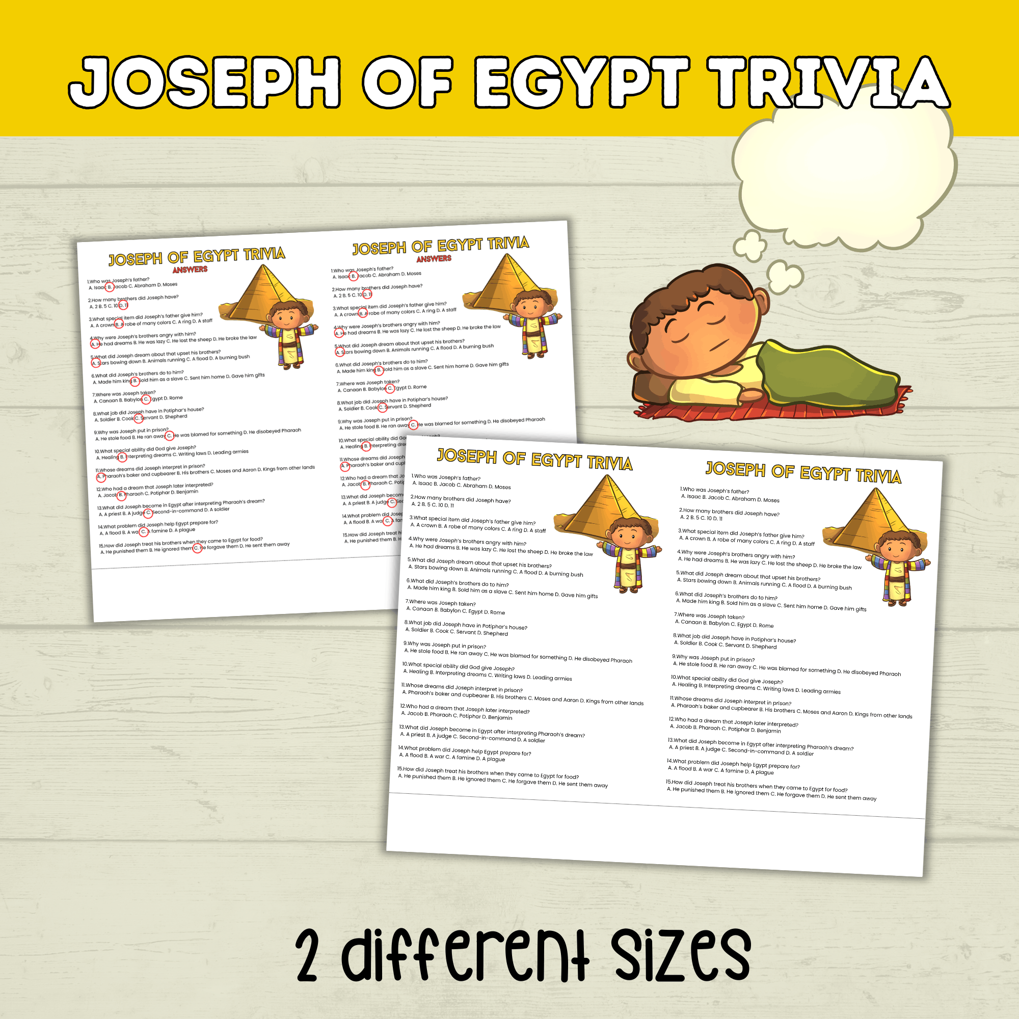 Prince Joseph and the Coat of Many Colors in Egypt Bible Story Trivia, Genesis Bible Lesson, Old Testament Activity, Homeschool, Church