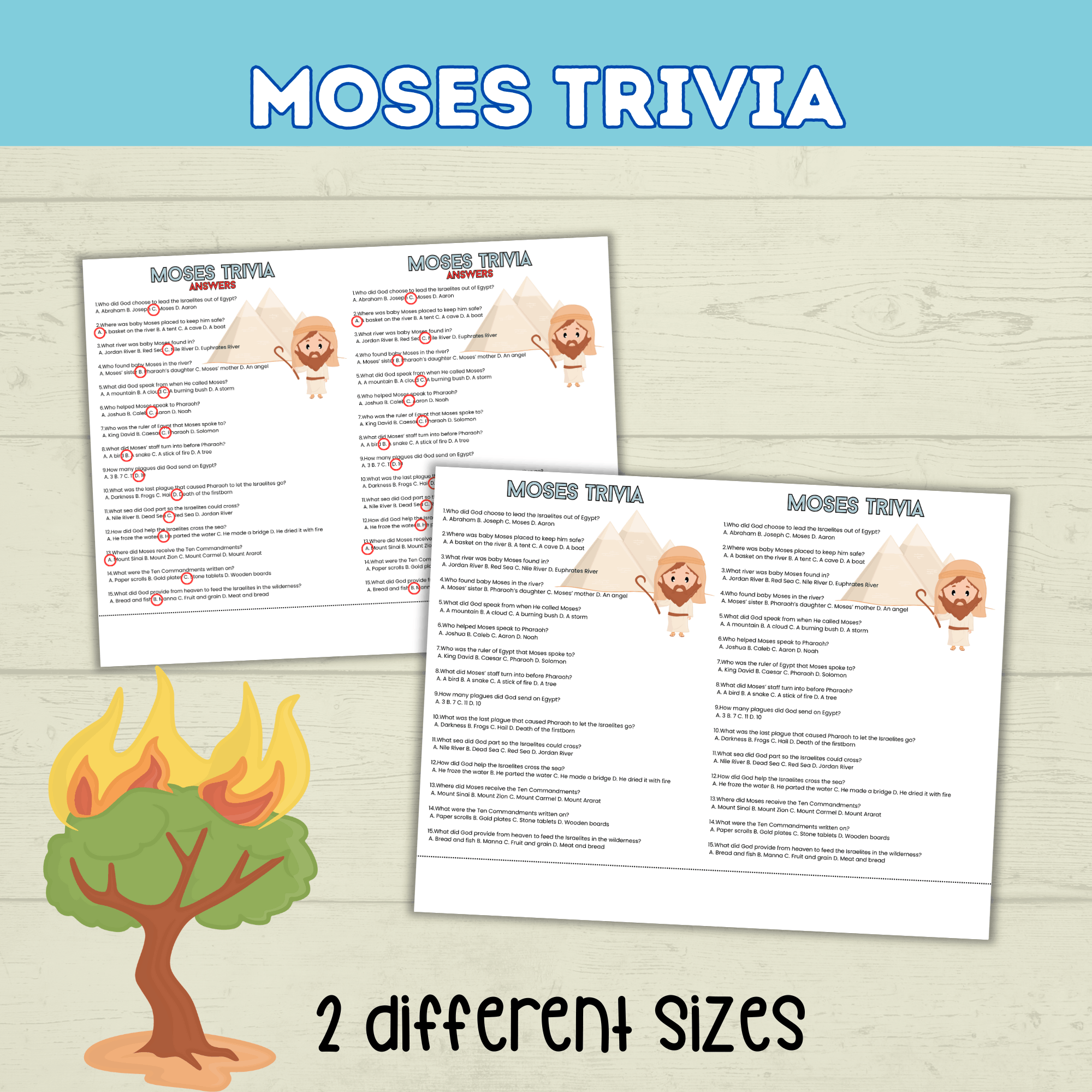 Moses Trivia Bible Game for Kids, Sunday School Old Testament Activity, Bible Lesson for Kids, Homeschool, Church Printable