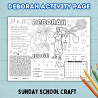 Bible Deborah Story Activity Page, Sunday School Craft, Christian Activity, Bible Lesson for Kids, Faith Lesson