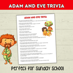 Adam and Eve Trivia Printable for Kids, Garden of Eden, Bible Characters, Sunday School Lesson