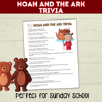 Noah's Ark Trivia Game Printable Old Testament Activity, Sunday School, Church, Homeschool Genesis Lesson, Bible Characters