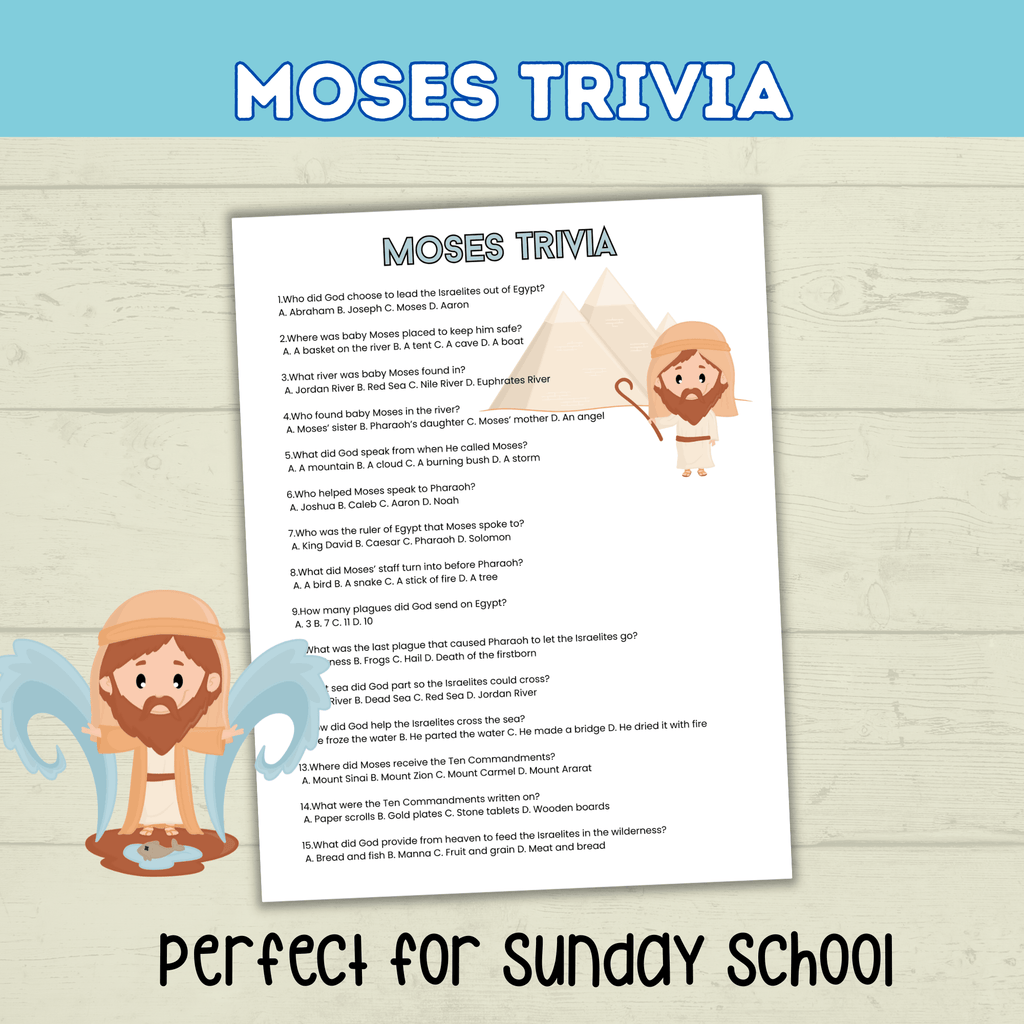 Moses Trivia Bible Game for Kids, Sunday School Old Testament Activity, Bible Lesson for Kids, Homeschool, Church Printable
