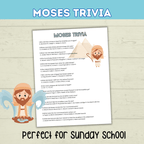 Moses Trivia Bible Game for Kids, Sunday School Old Testament Activity, Bible Lesson for Kids, Homeschool, Church Printable