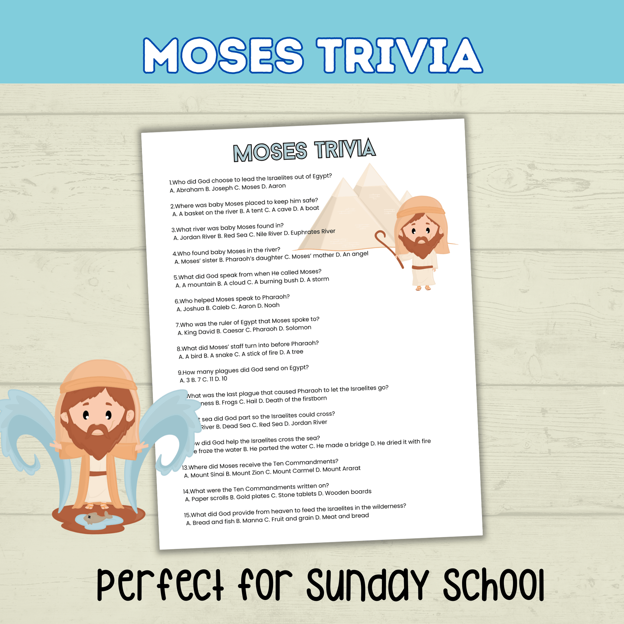 Moses Trivia Bible Game for Kids, Sunday School Old Testament Activity, Bible Lesson for Kids, Homeschool, Church Printable