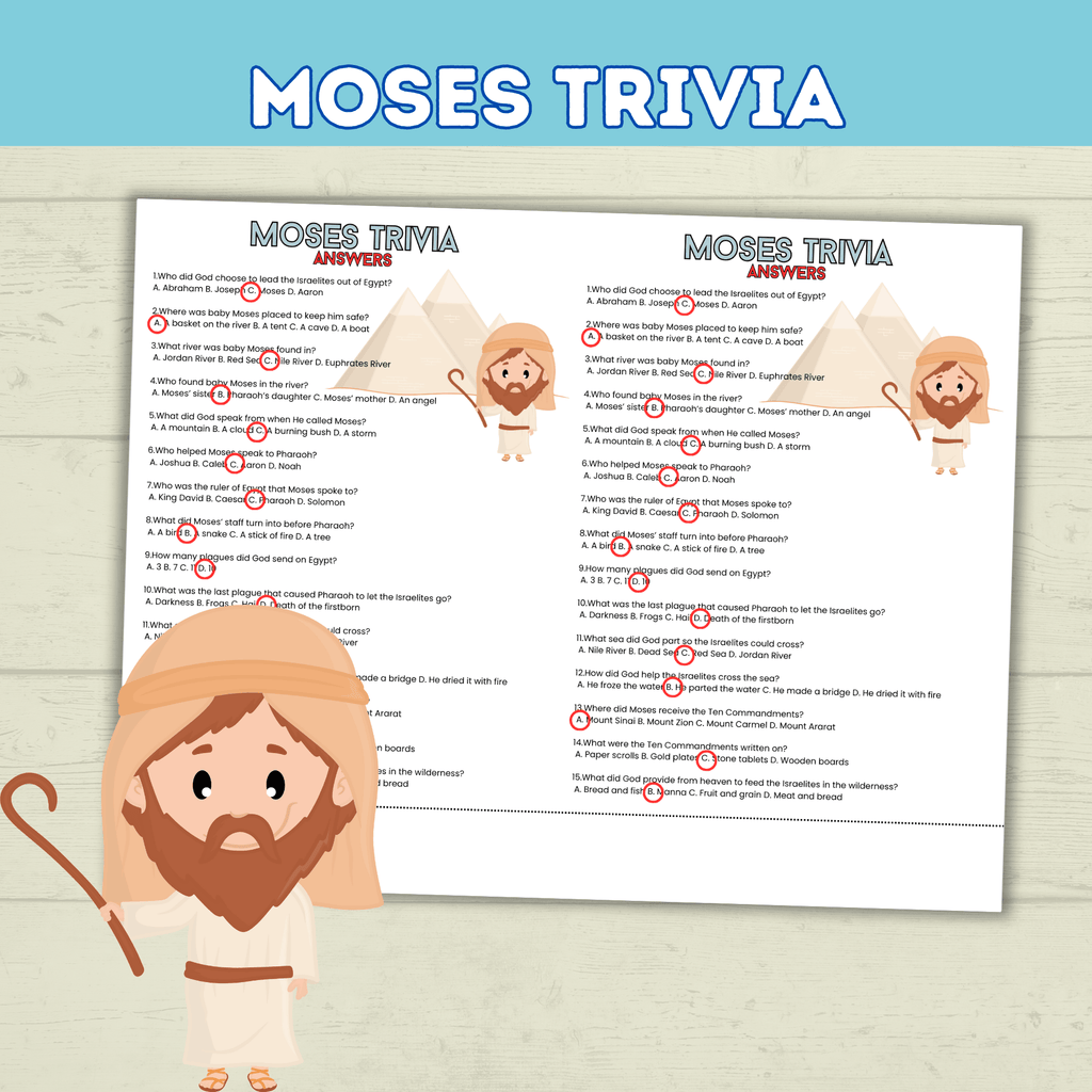 Moses Trivia Bible Game for Kids, Sunday School Old Testament Activity, Bible Lesson for Kids, Homeschool, Church Printable