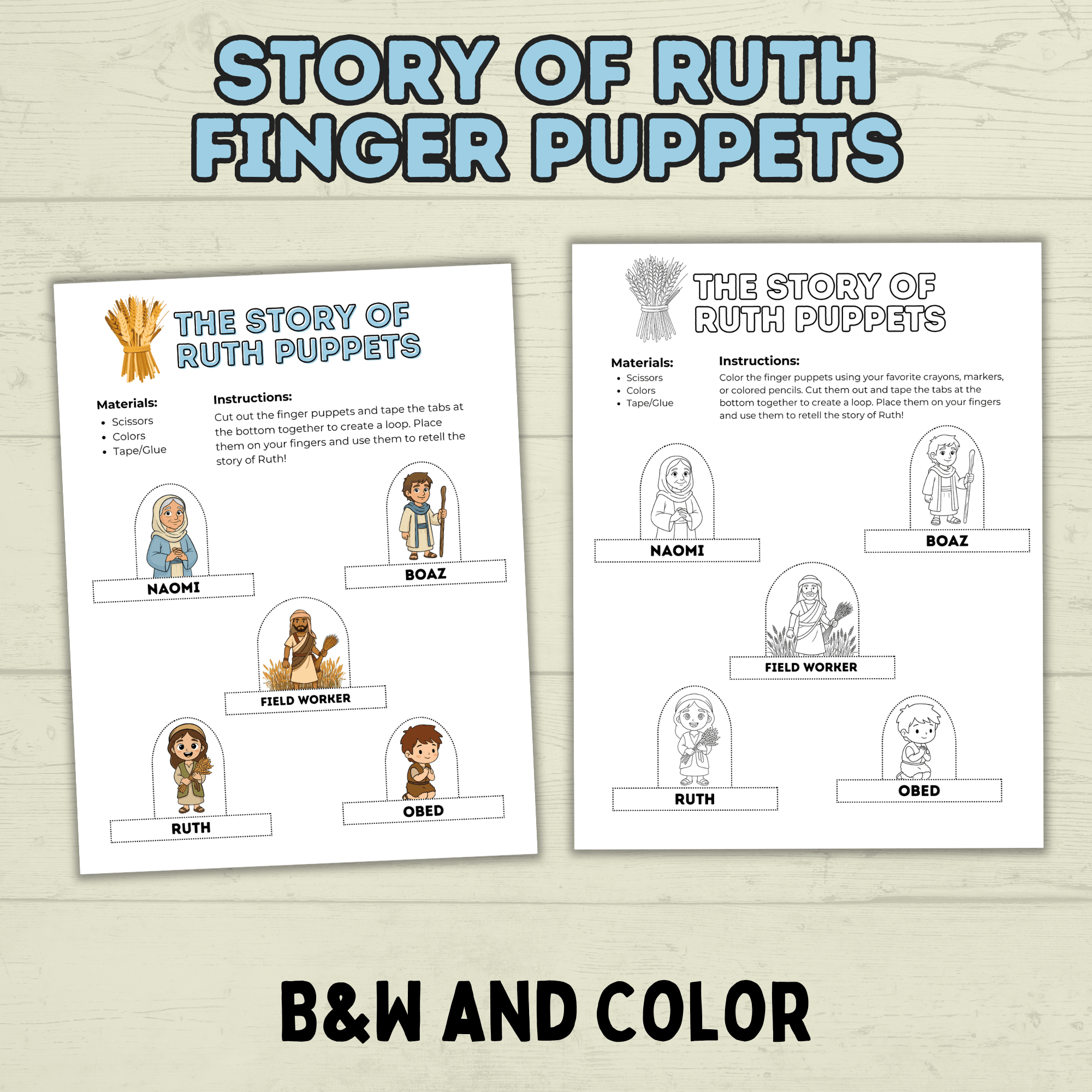 Ruth Craft, Bible Story Craft, Finger Puppets Bible Lesson, Sunday School Craft