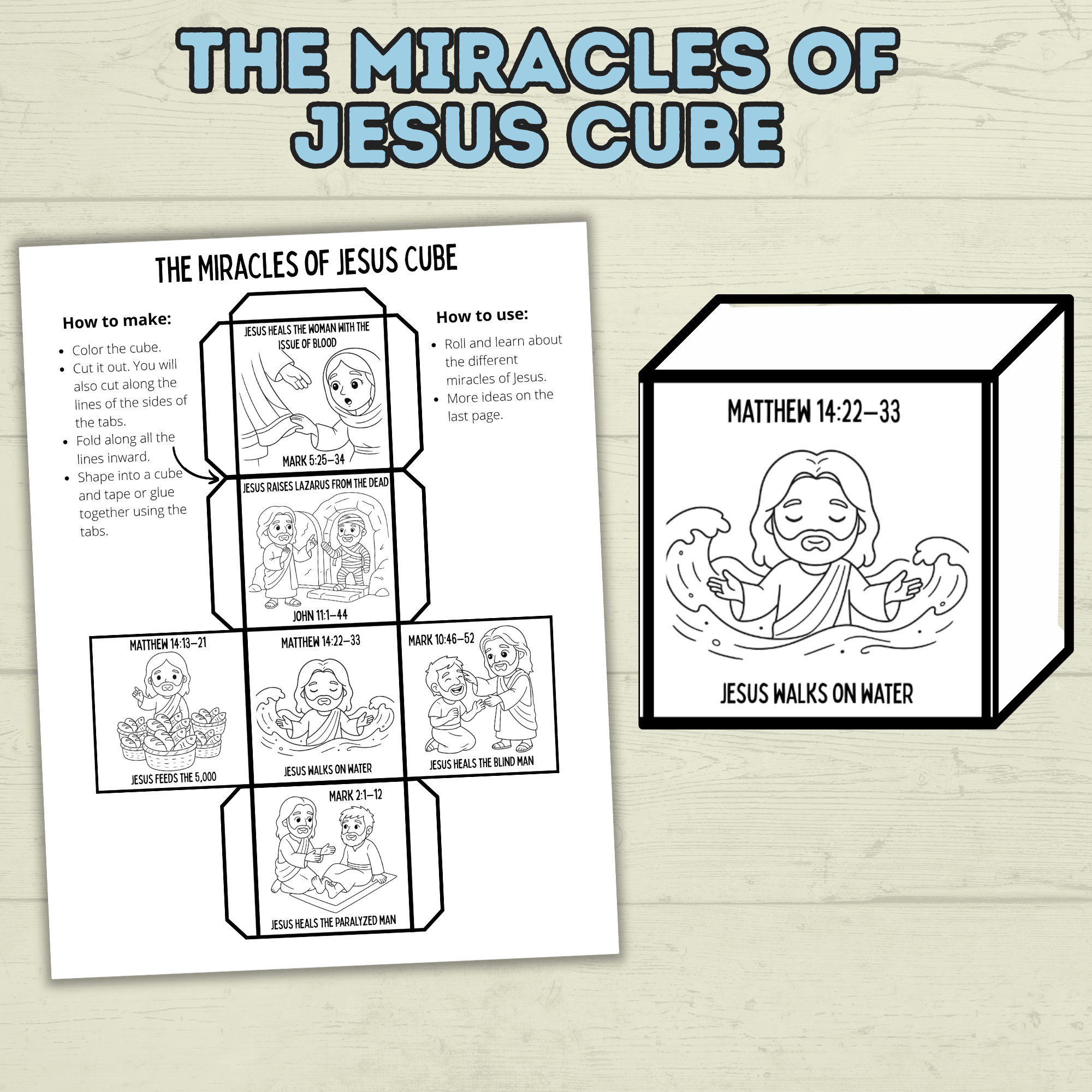 Miracles of Jesus Cube Craft, Jesus Craft, Bible Cube Craft, Sunday School Craft