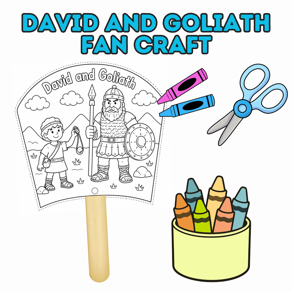 David and Goliath Craft, Bible Story Craft, Sunday School Craft, Fan Craft, Cut and Paste Craft, Bible Lesson, Christian Craft, Homeschool