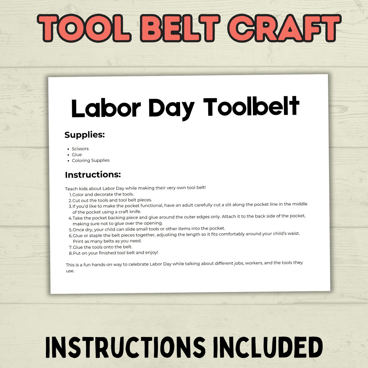 Labor Day Craft, Labor Day Activities, Tool belt Craft, Kids Craft, Holiday Crafts, Cut and Paste Craft, Paper Craft, Father's Day, Pocket
