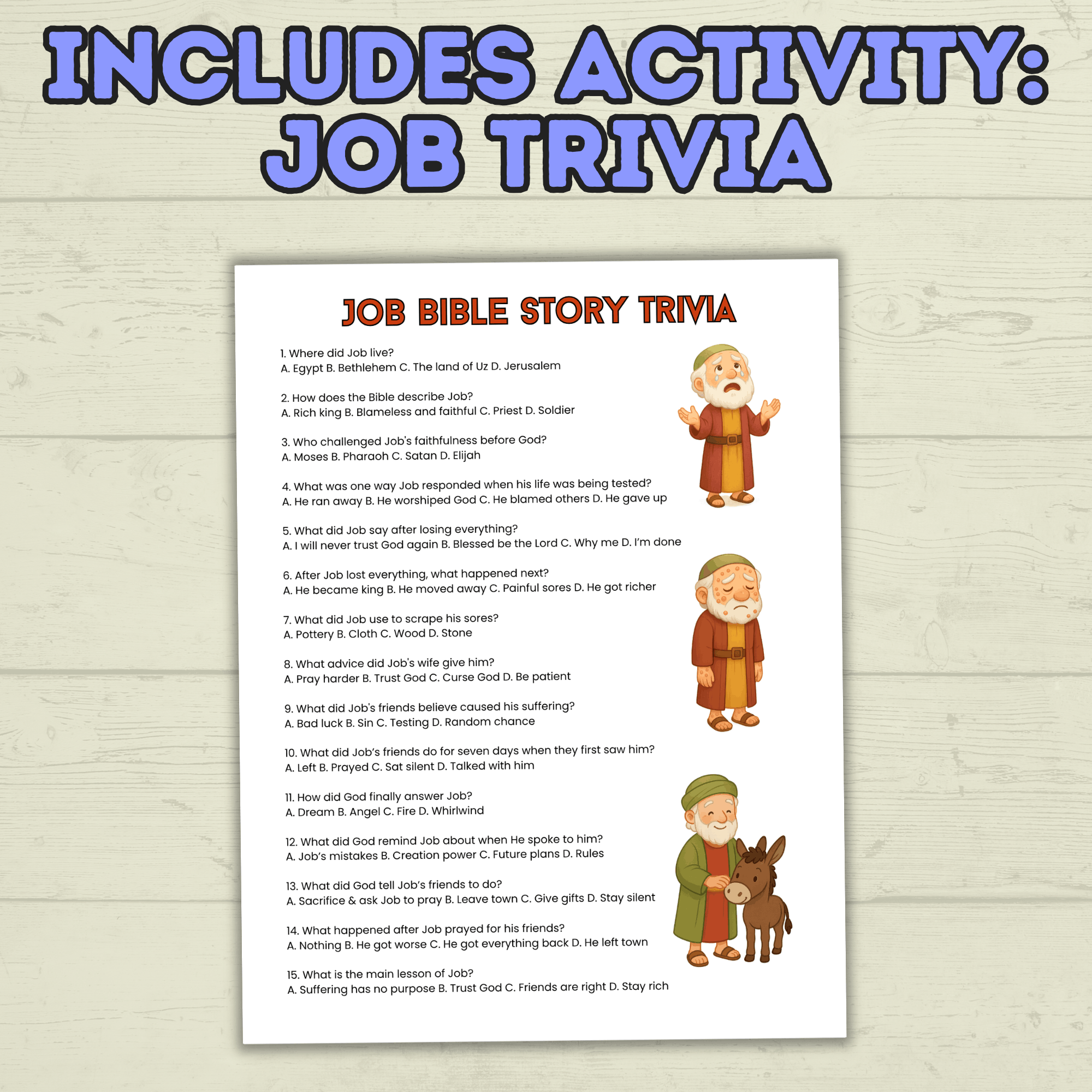 Trust in God Lesson, Bible Lesson, Job Story, Job Lesson, Noah Lesson, Noah and the Ark, Job Trivia, Sunday School Activity