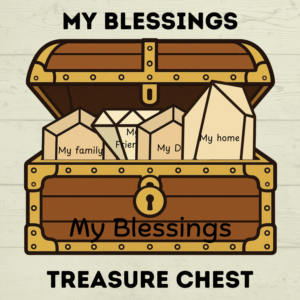 Count Your Blessings Treasure Chest, Sunday School Craft, Cut and Paste Craft, Thankful Craft for Kids