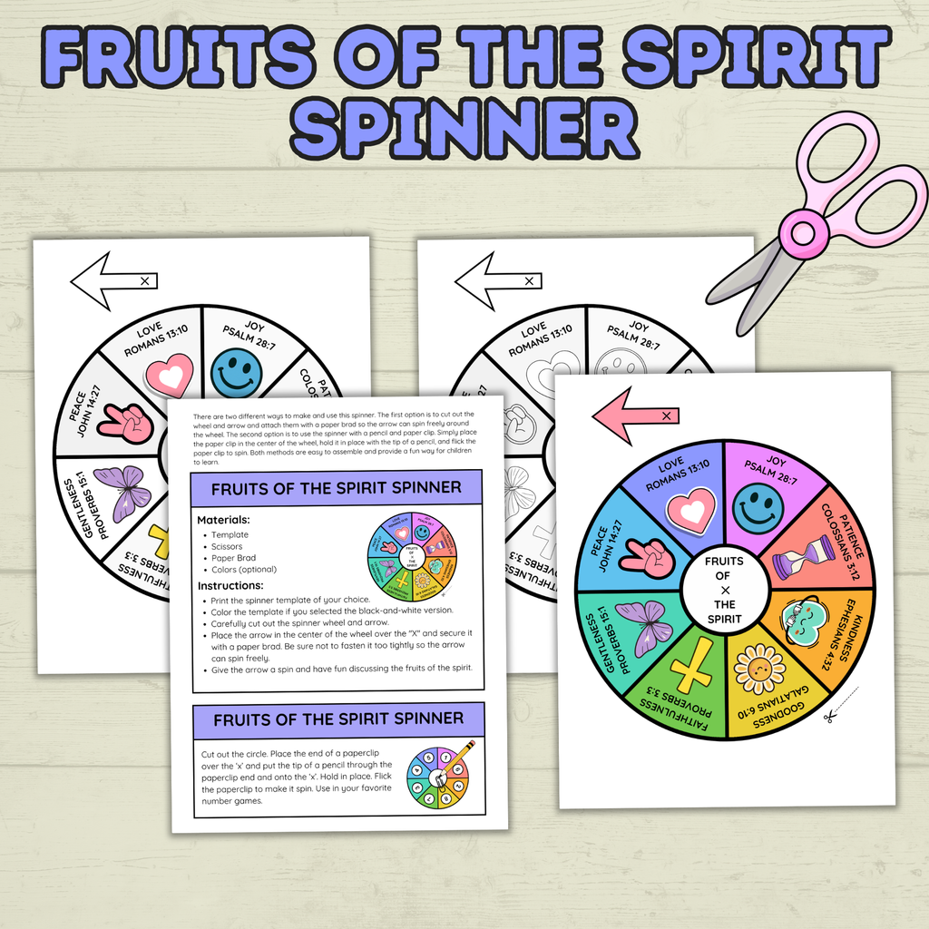 Fruits of the Spirit Craft, Spinner Craft, Sunday School Craft, Bible Craft, Bible Lesson, Christian Activity, Homeschool, Galations Lesson
