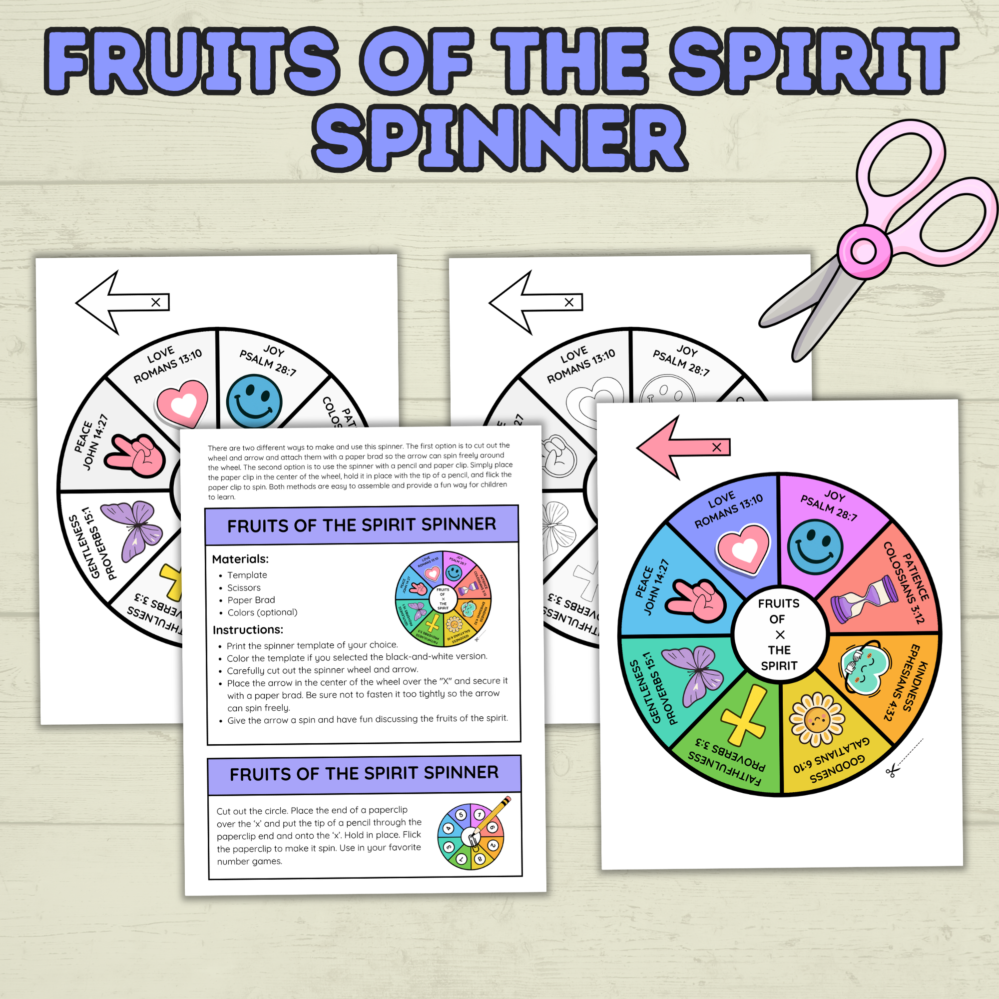 Fruits of the Spirit Craft, Spinner Craft, Sunday School Craft, Bible Craft, Bible Lesson, Christian Activity, Homeschool, Galations Lesson