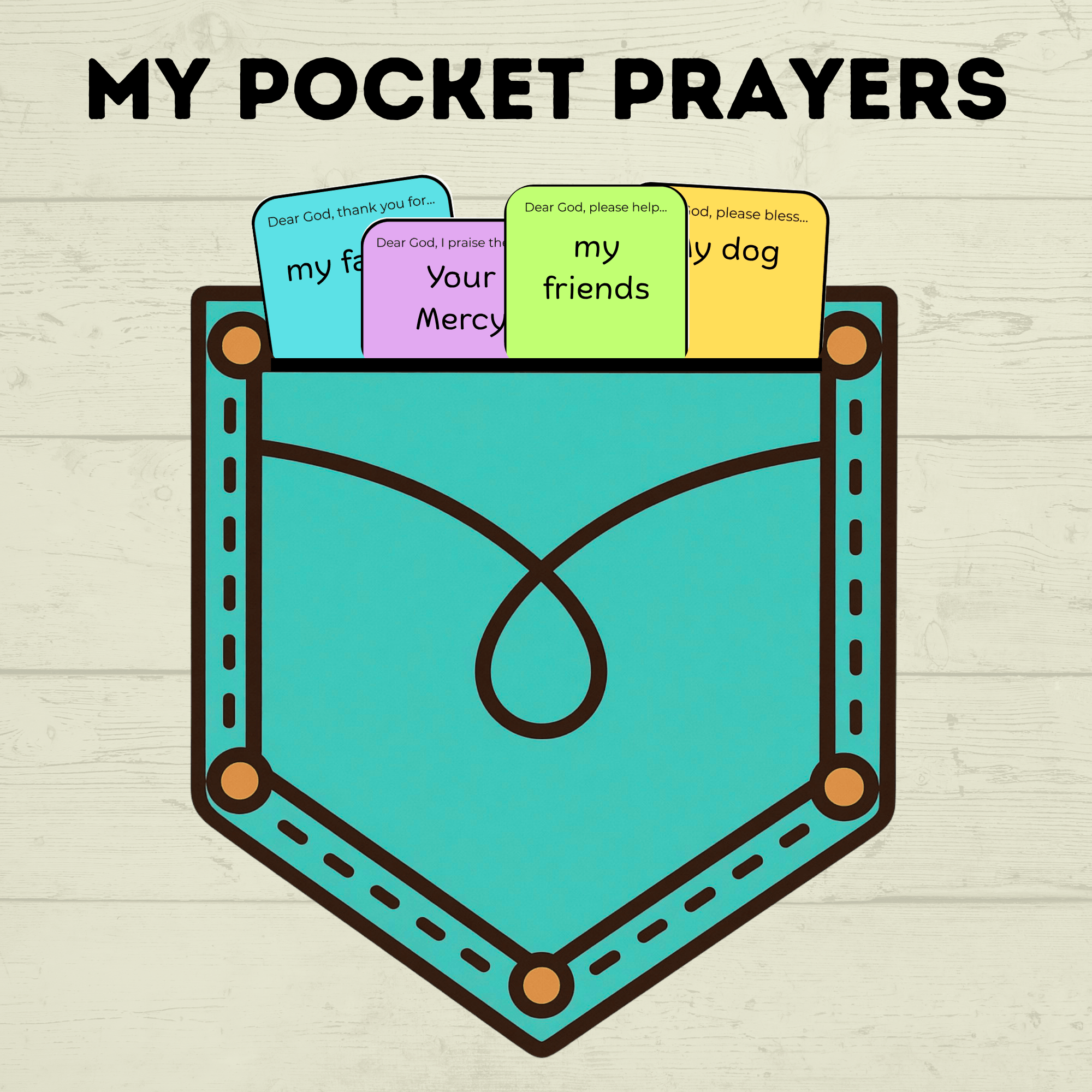 My Pocket Prayers Craft, Mini Prayers, Written Prayers, Kids prayers, Teach Kids to Pray, Sunday School Craft, Bible Lesson Craft, VBS