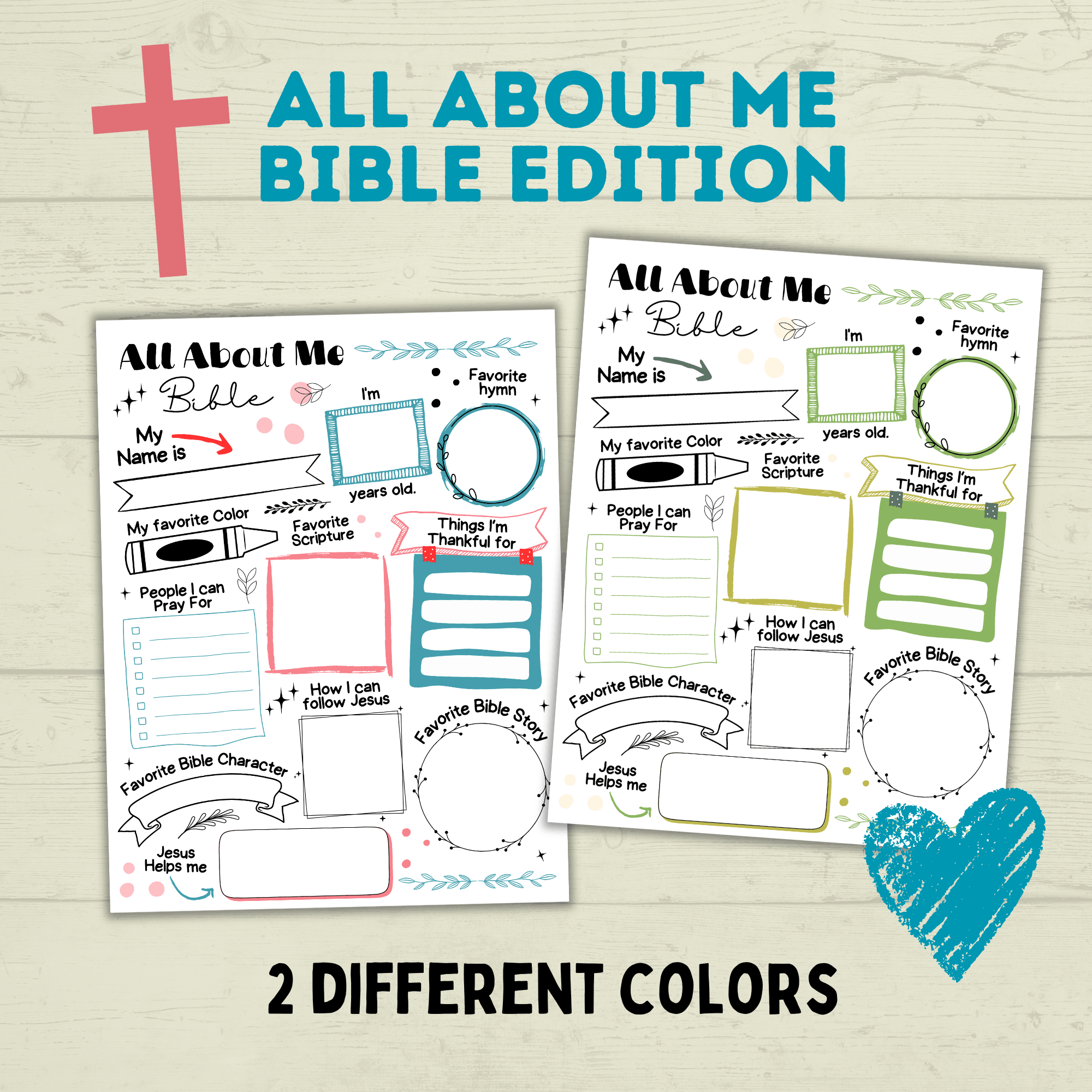 All About Me Bible Christian Worksheet for Kids, Sunday School Activity