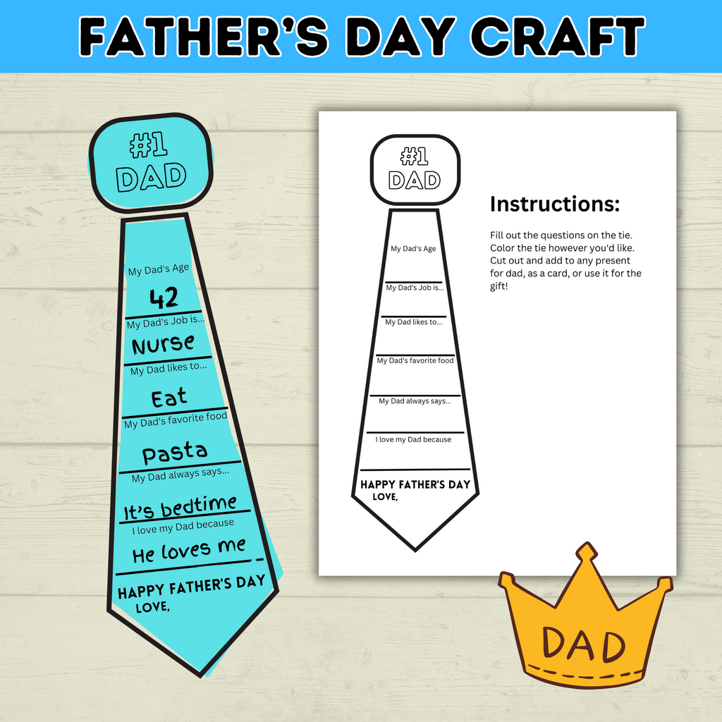 Father's Day Craft for Dad | Father's Day Printable | Father's Day Gift | Father's Day Card | Dad Craft | Gifts for Dad | Tie Craft