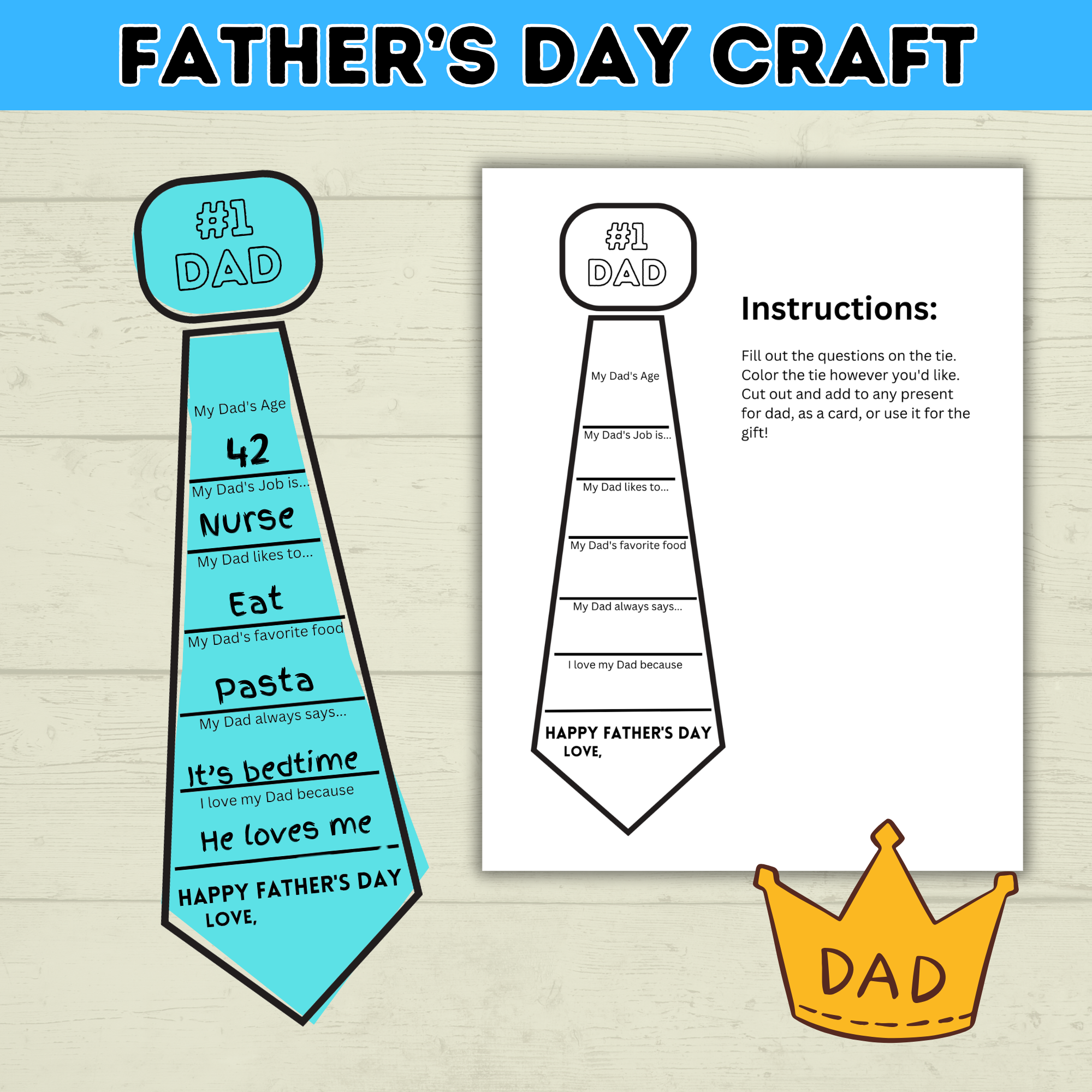 Father's Day Craft for Dad | Father's Day Printable | Father's Day Gift | Father's Day Card | Dad Craft | Gifts for Dad | Tie Craft