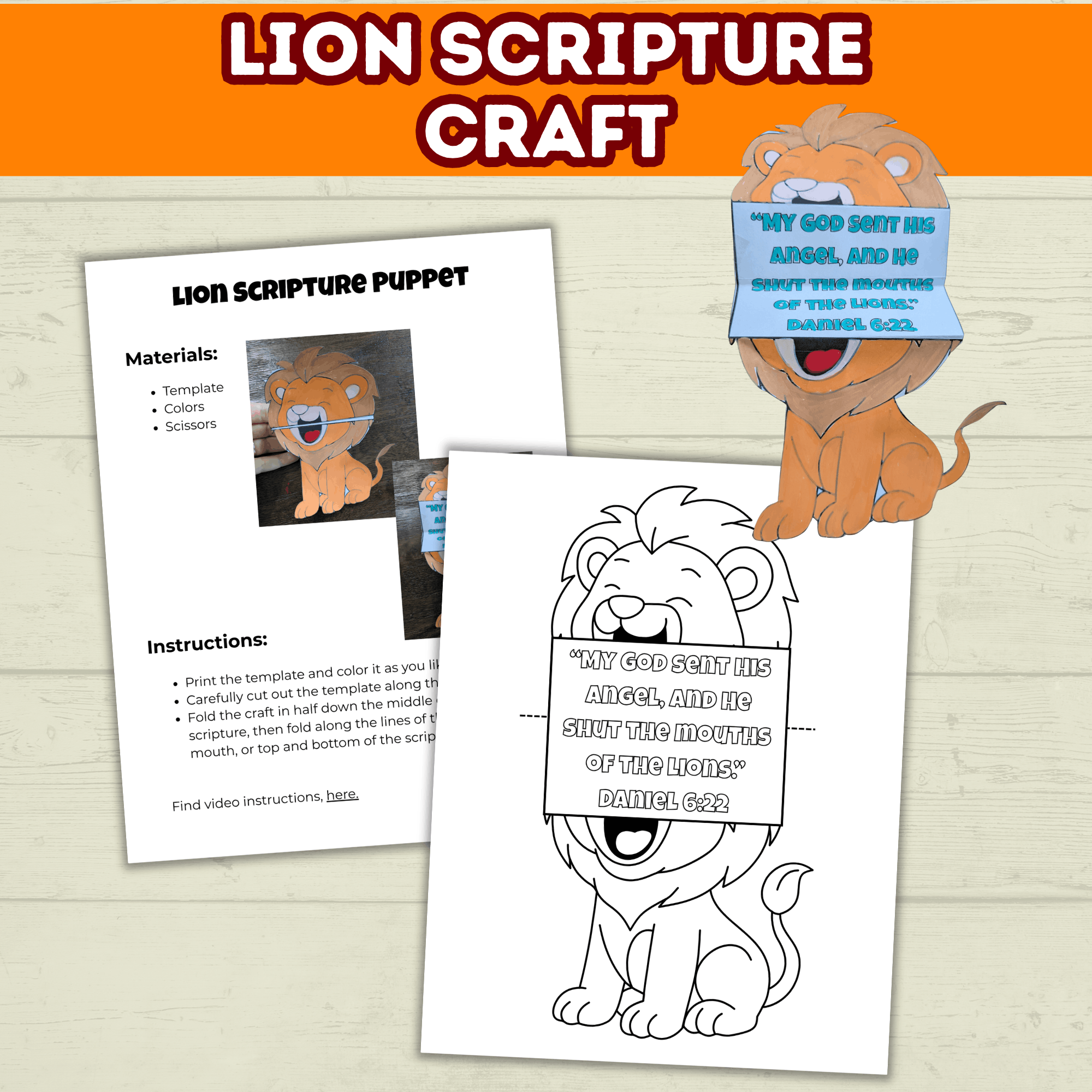 Bible Characters Coloring Page, Kid's Bible Lessons, Sunday School Craft, Daniel in the Lion's Den