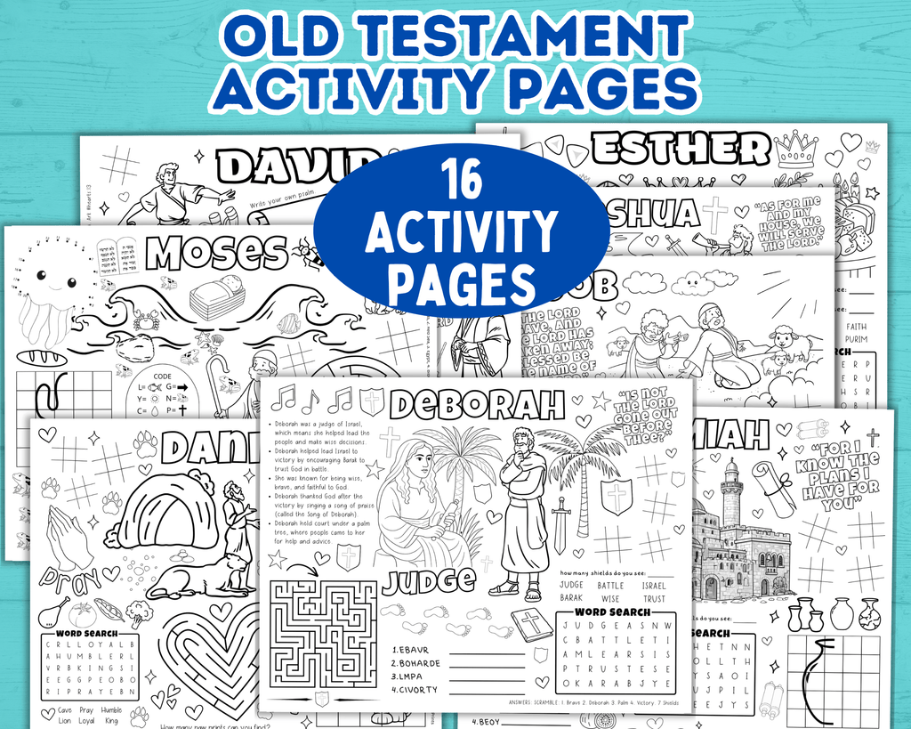 Old Testament Activity Pages, Bible Characters Pages, Sunday School Activity, Bible Activity, Church Games, Moses, Job, Deborah, Ruth, Noah