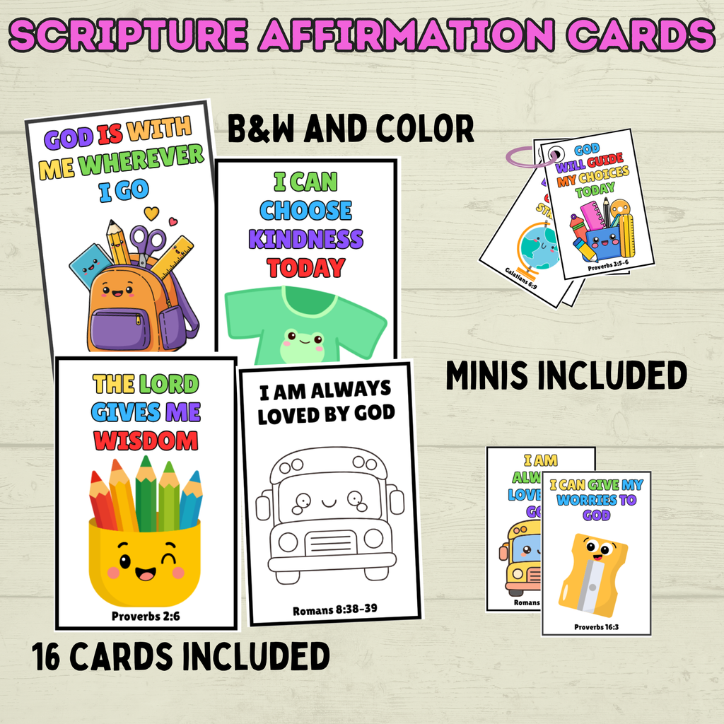 Back to School Affirmation Scripture Cards, Scripture Verse Cards, Christian Affirmations, Kids Prayer Cards