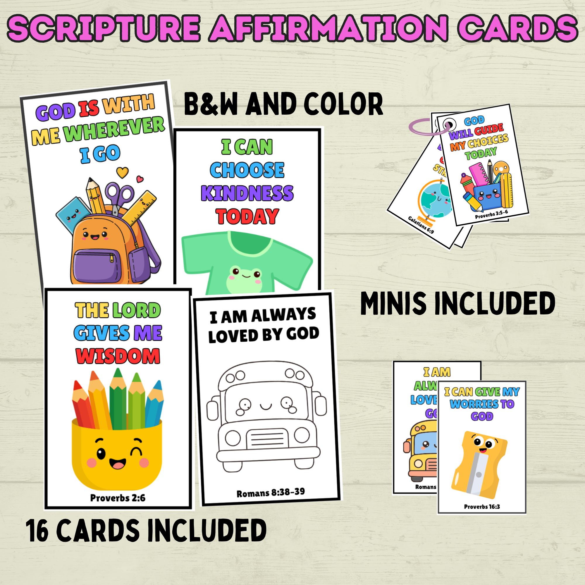 Back to School Affirmation Scripture Cards, Scripture Verse Cards, Christian Affirmations, Kids Prayer Cards