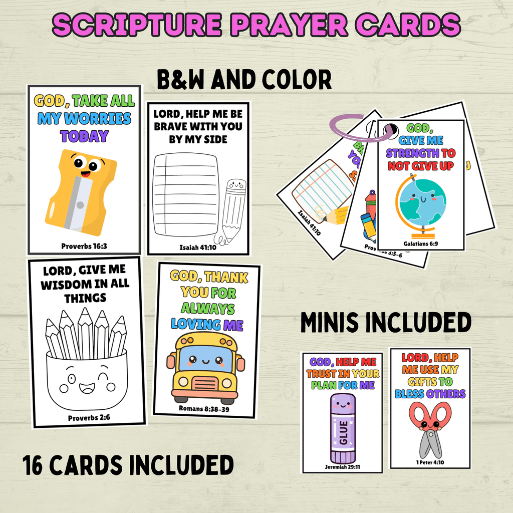 Back to School Prayer Cards, Scripture Verse Cards, Christian cards, Kids Prayer Card, First Day of School, Lunchbox Cards, Mini Prayer Card
