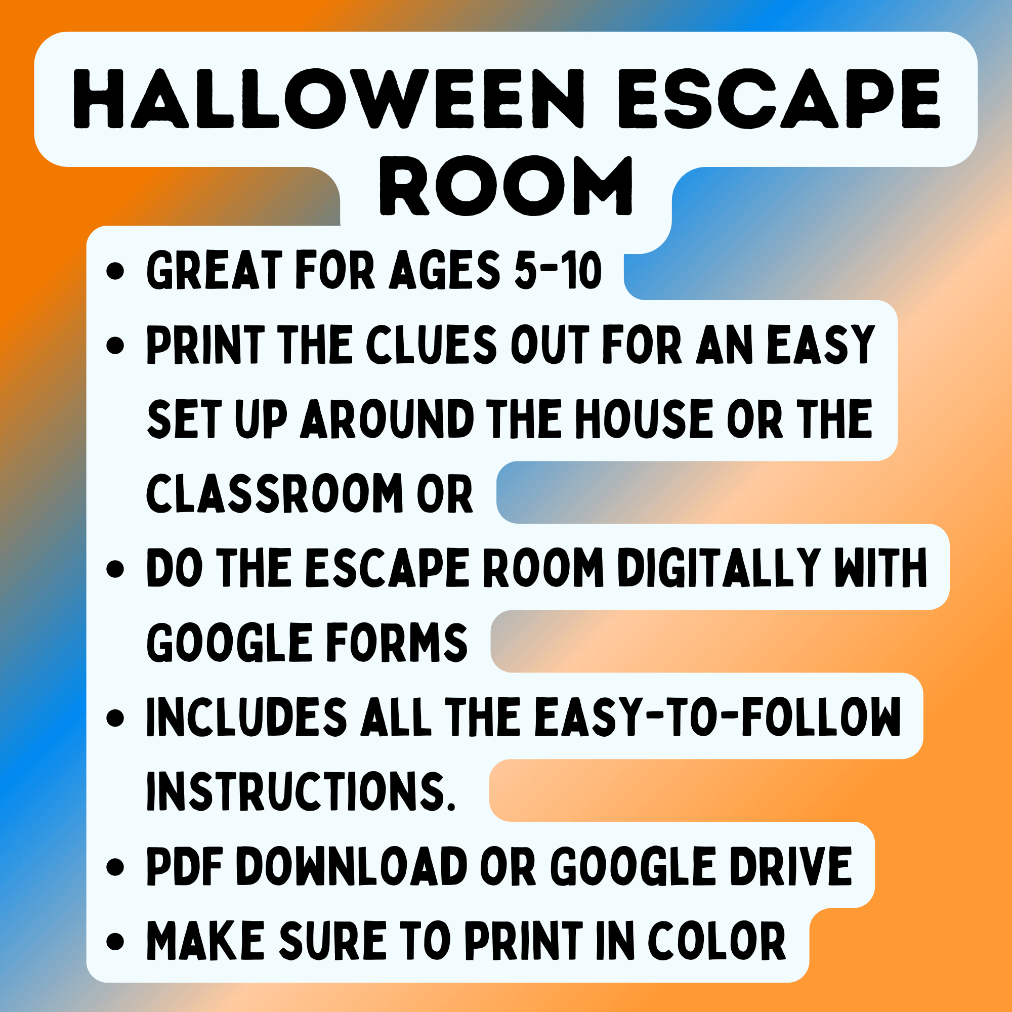 Halloween Escape Room for Kids for Young Kids Ages 5-10