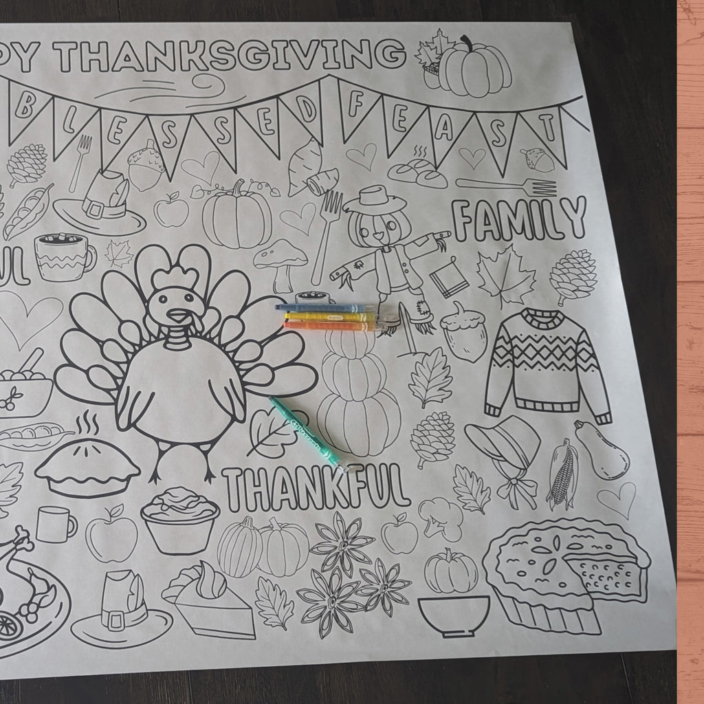 Thanksgiving Coloring Poster for Kids | Poster for Kids | Thanksgiving Activities for Kids | 18 x 24 and 30 x 42 | Thanksgiving Tablecloth