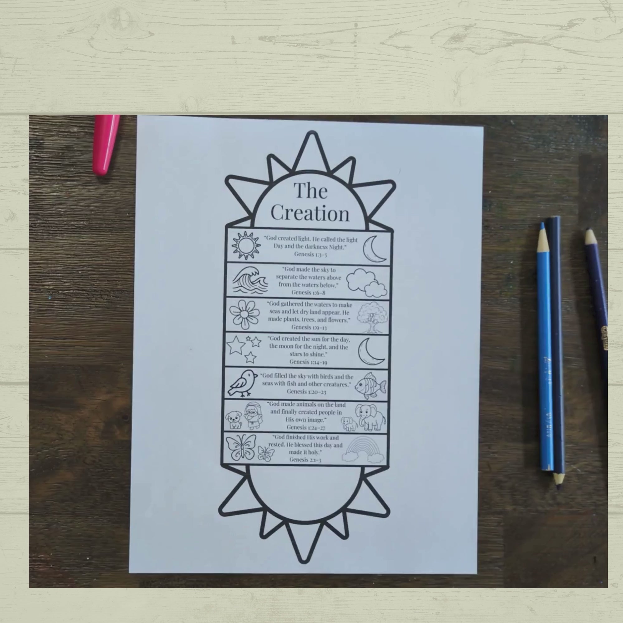 7 Days of Creation Bible Story Sunday School Craft for Kids, Old Testament
