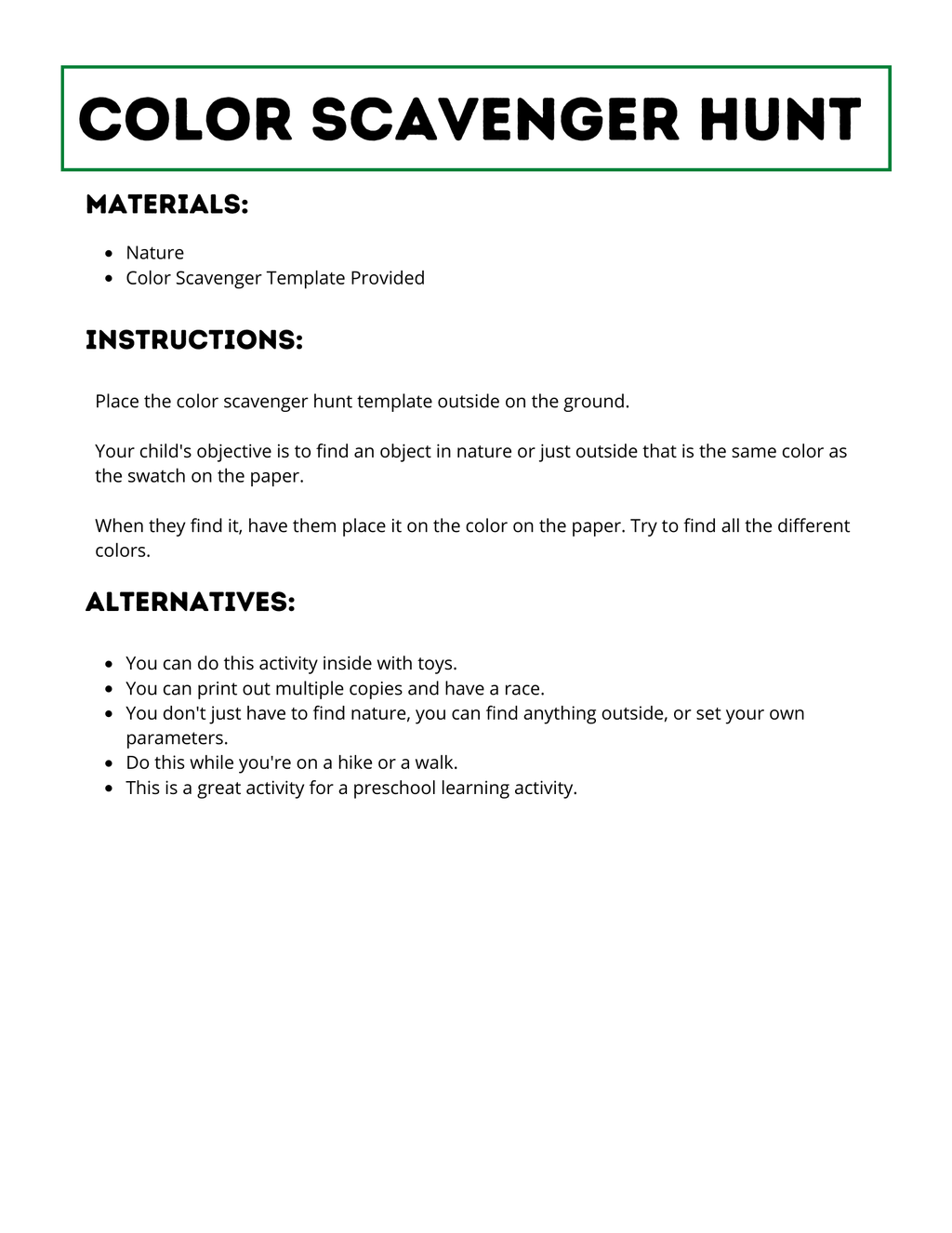 Color Scavenger Hunt for Kids