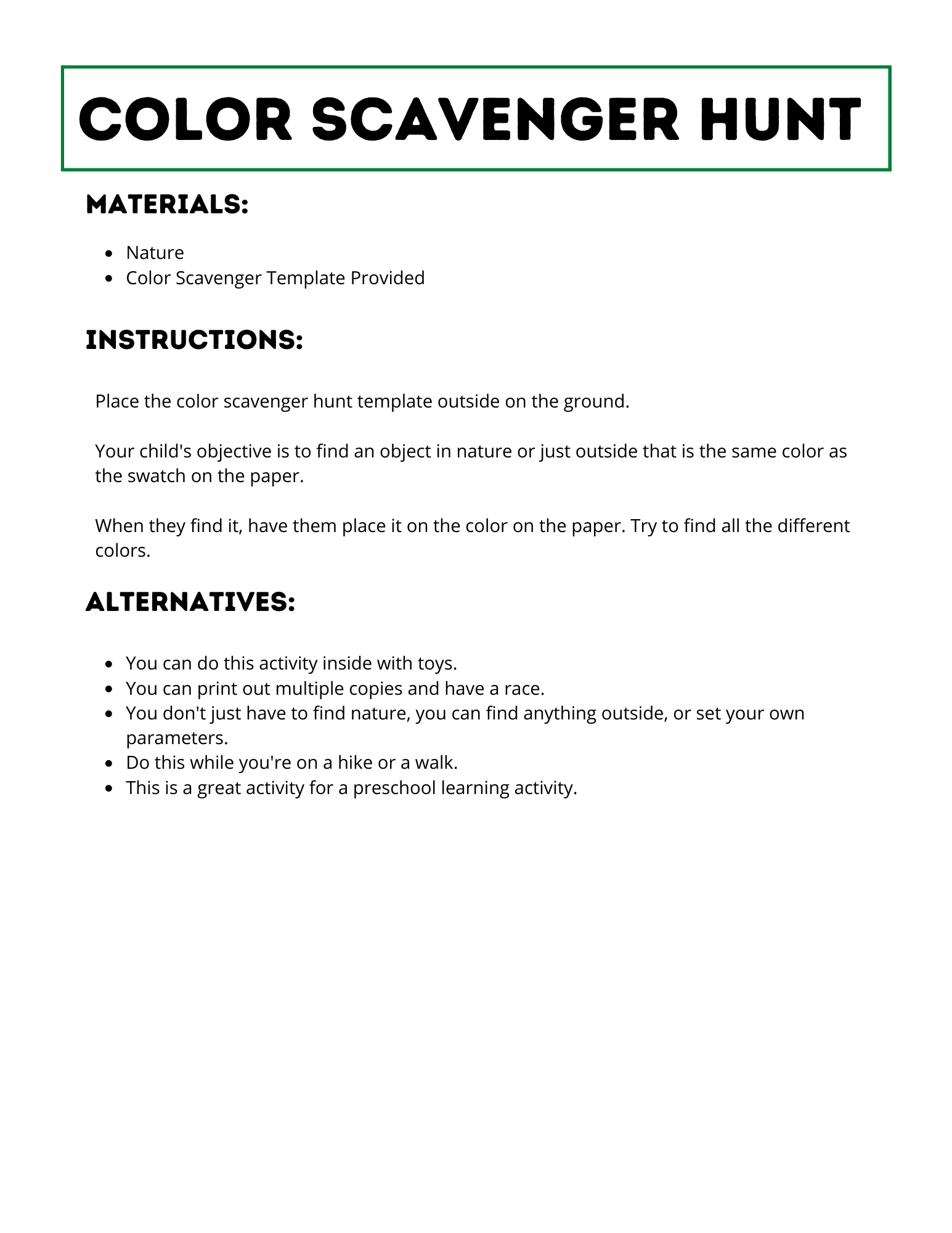 Color Scavenger Hunt for Kids