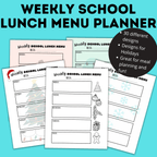 Weekly School Lunch Menu Planners