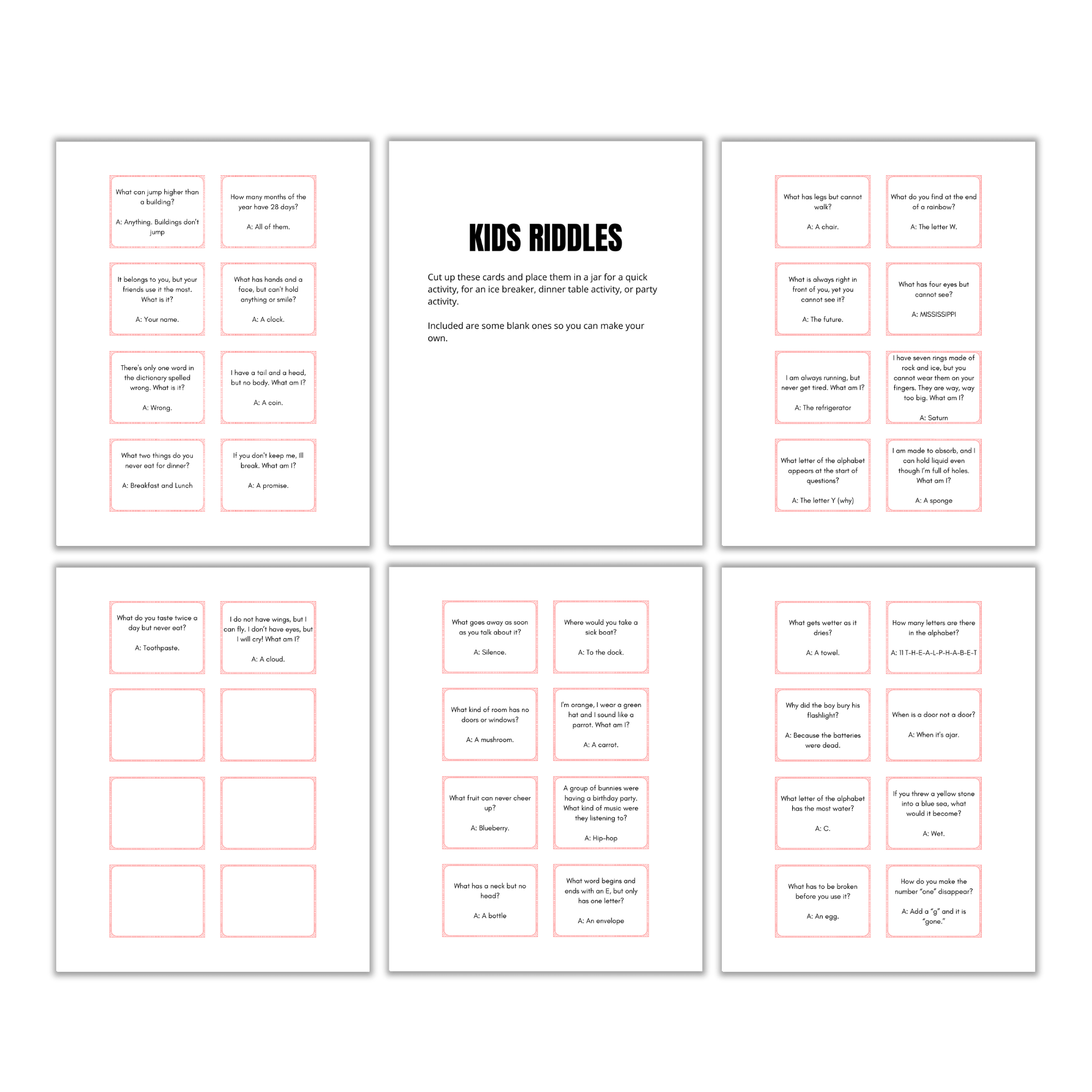 Kid's Riddle Cards | Kid's Riddle Questions | Riddles for Kids