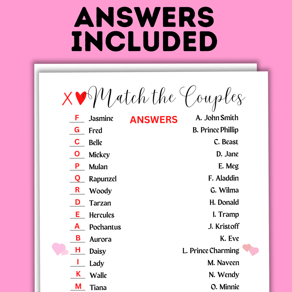 Match the Cartoon Couples for Valentine's Day | Valentine's Day Game for Kids | Kids Games